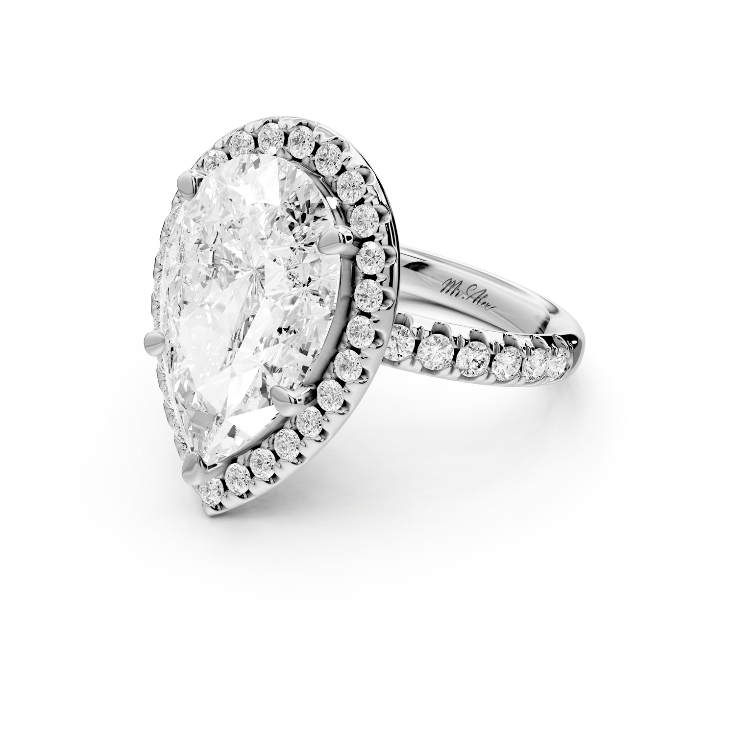 Eveline - 5ct platinum pear Halo Half Band Pavé Engagement Ring - Mr. Alex Jewelry