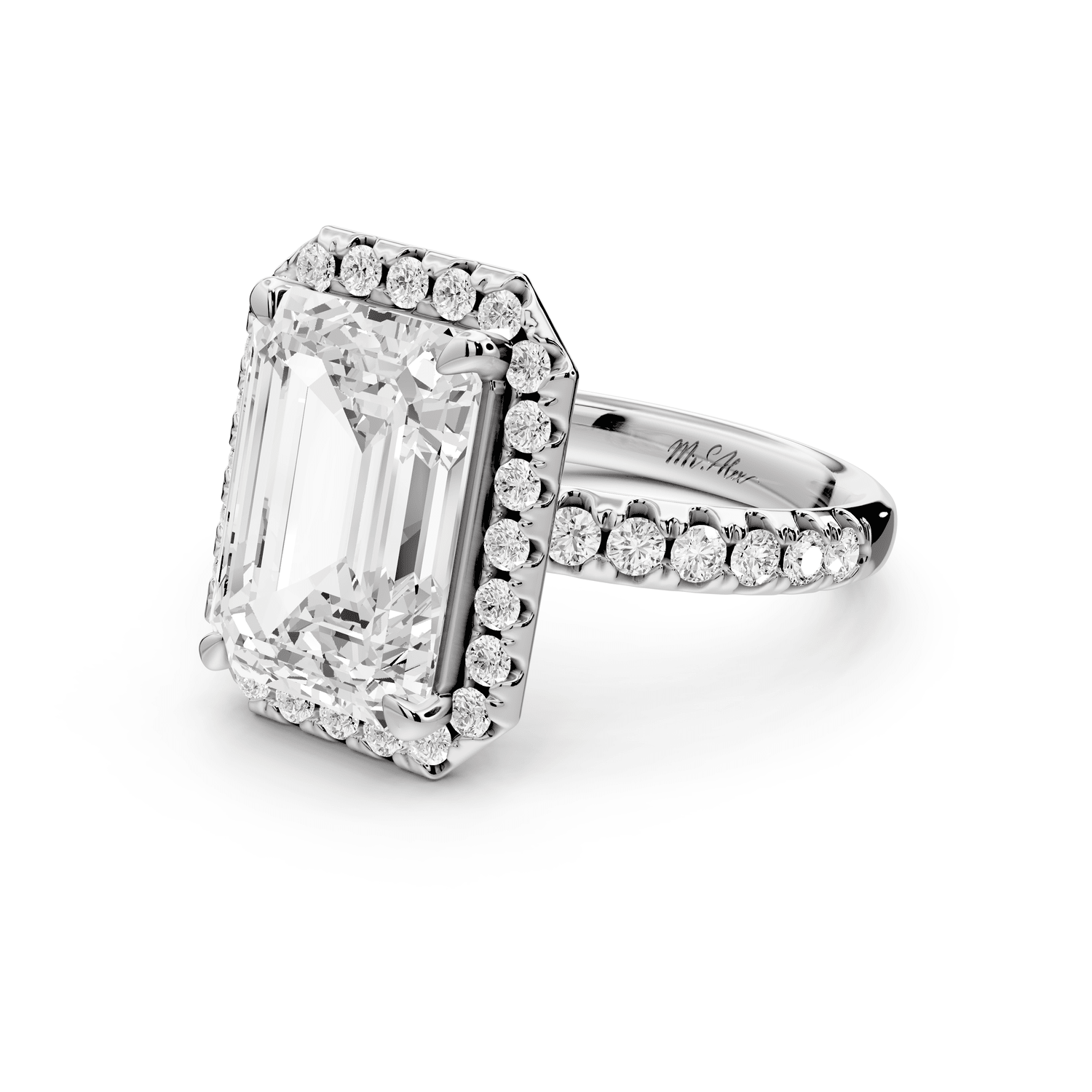 Eveline - 5ct platinum radiant Halo Half Band Pavé Engagement Ring - Mr. Alex Jewelry