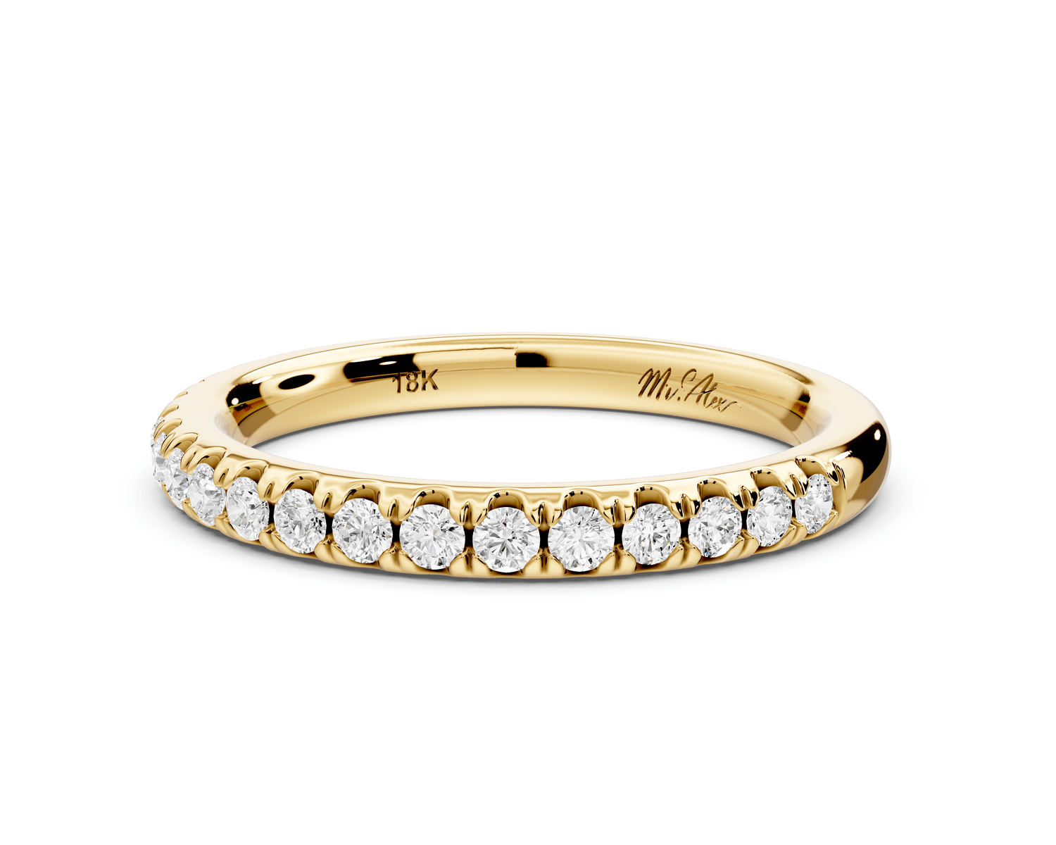 Flora - 14k yellow gold Shared Prong Half - Eternity Wedding Band - Mr. Alex Jewelry