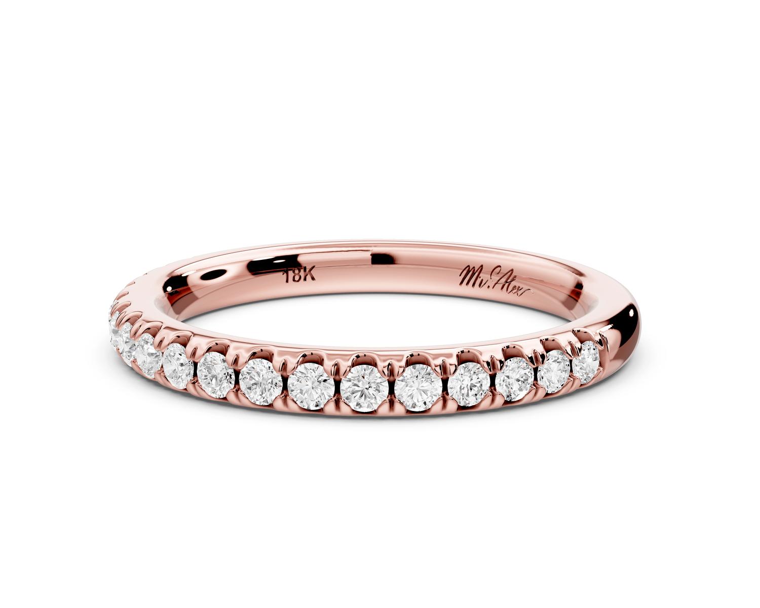 Flora - 18k rose gold Shared Prong Half - Eternity Wedding Band - Mr. Alex Jewelry