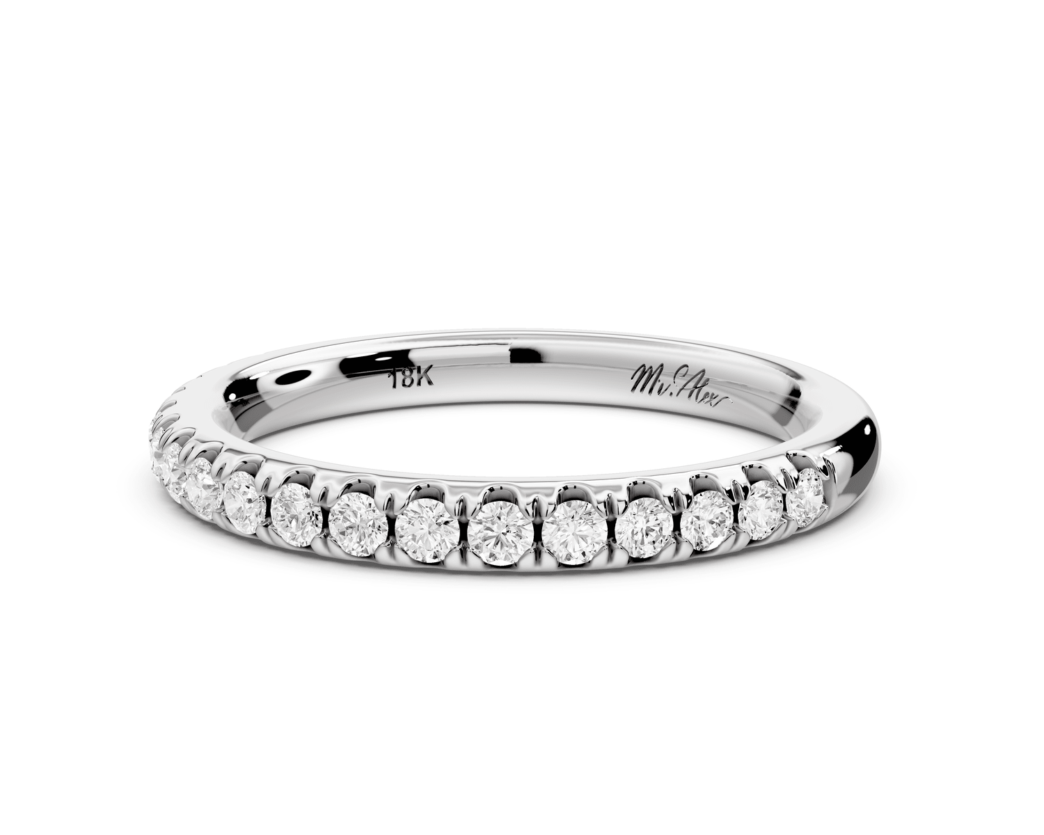 Flora - 18k white gold Shared Prong Half - Eternity Wedding Band - Mr. Alex Jewelry