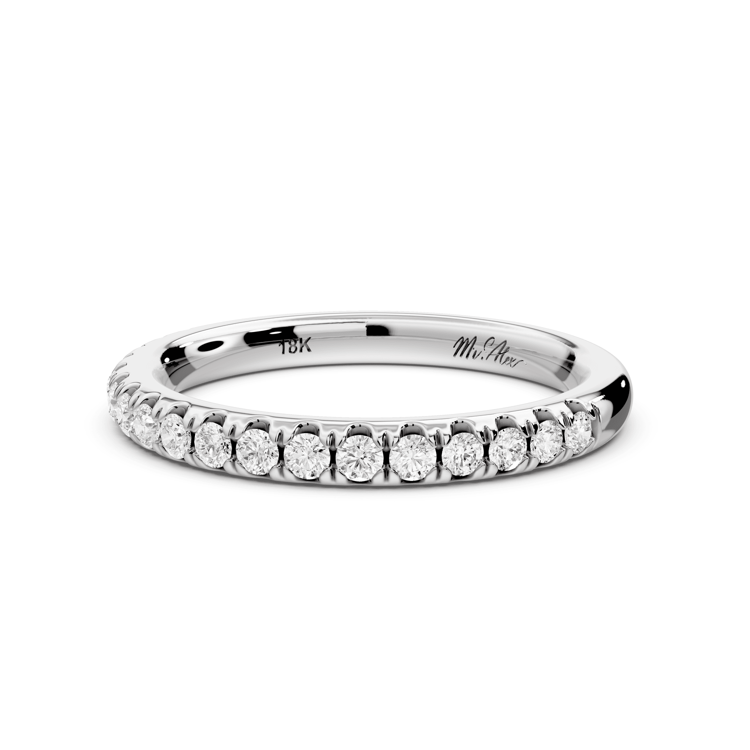 Flora - 18k white gold Shared Prong Half - Eternity Wedding Band - Mr. Alex Jewelry