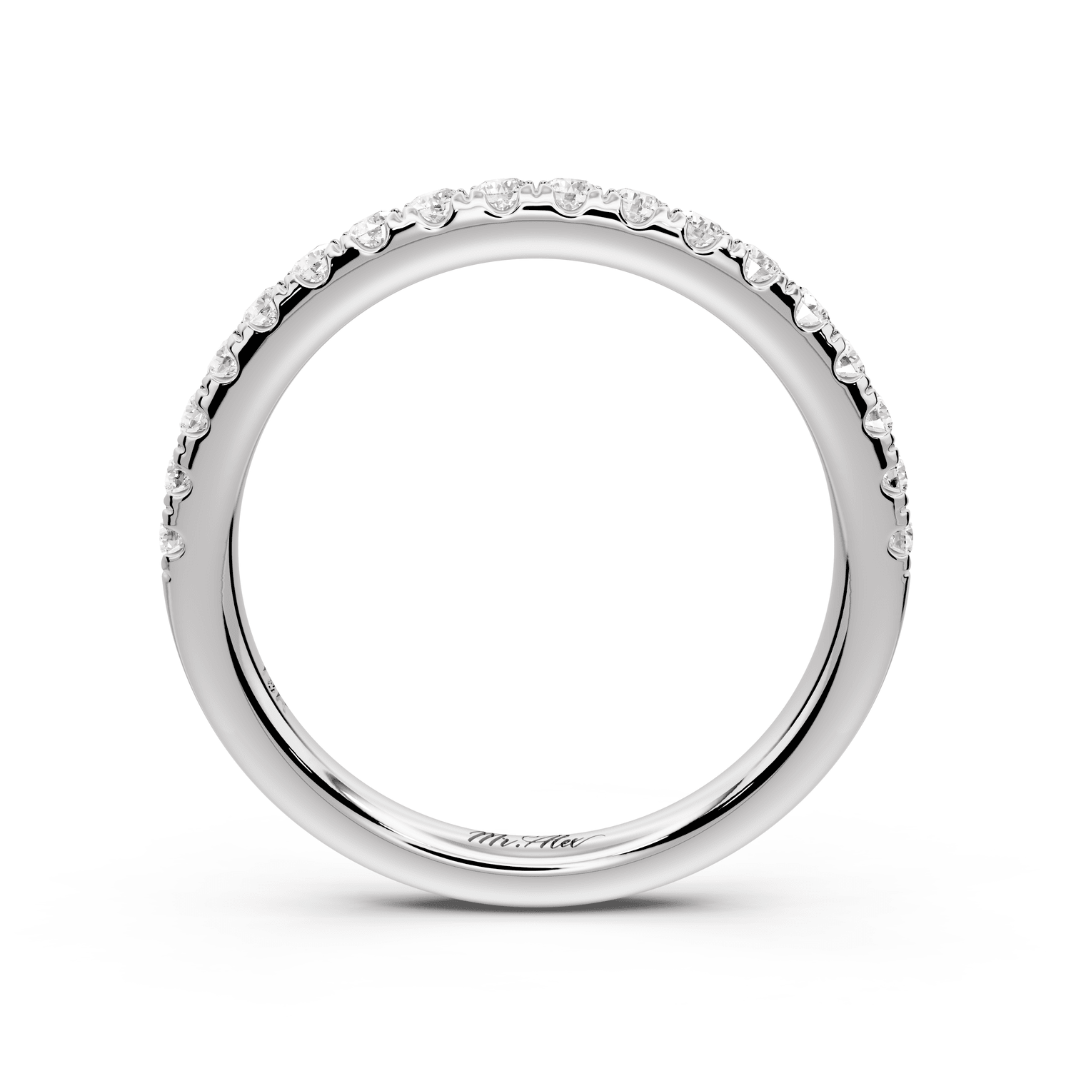 Flora - 18k white gold Shared Prong Half - Eternity Wedding Band - Mr. Alex Jewelry