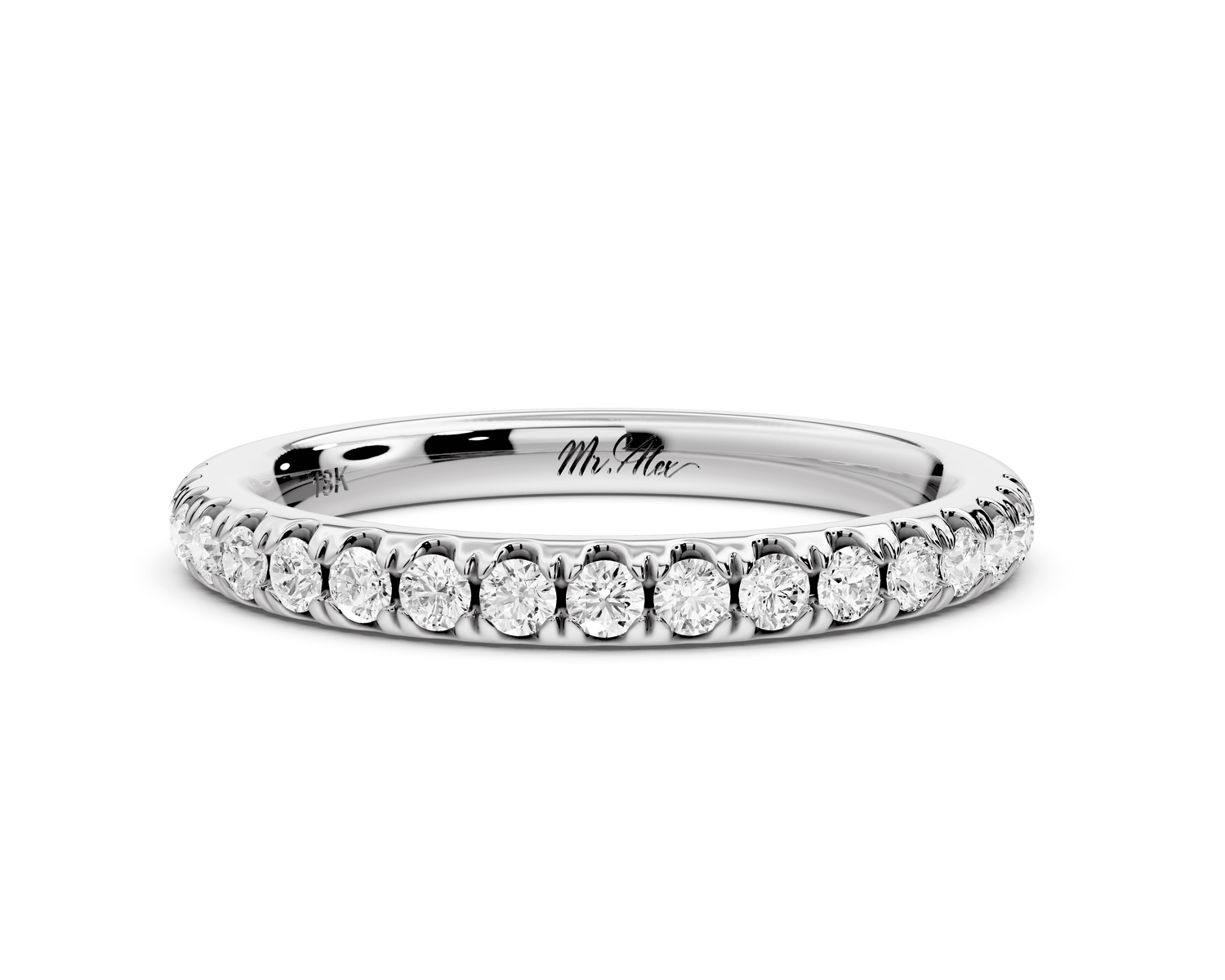 Flora - 18k white gold Shared Prong Half - Eternity Wedding Band - Mr. Alex Jewelry