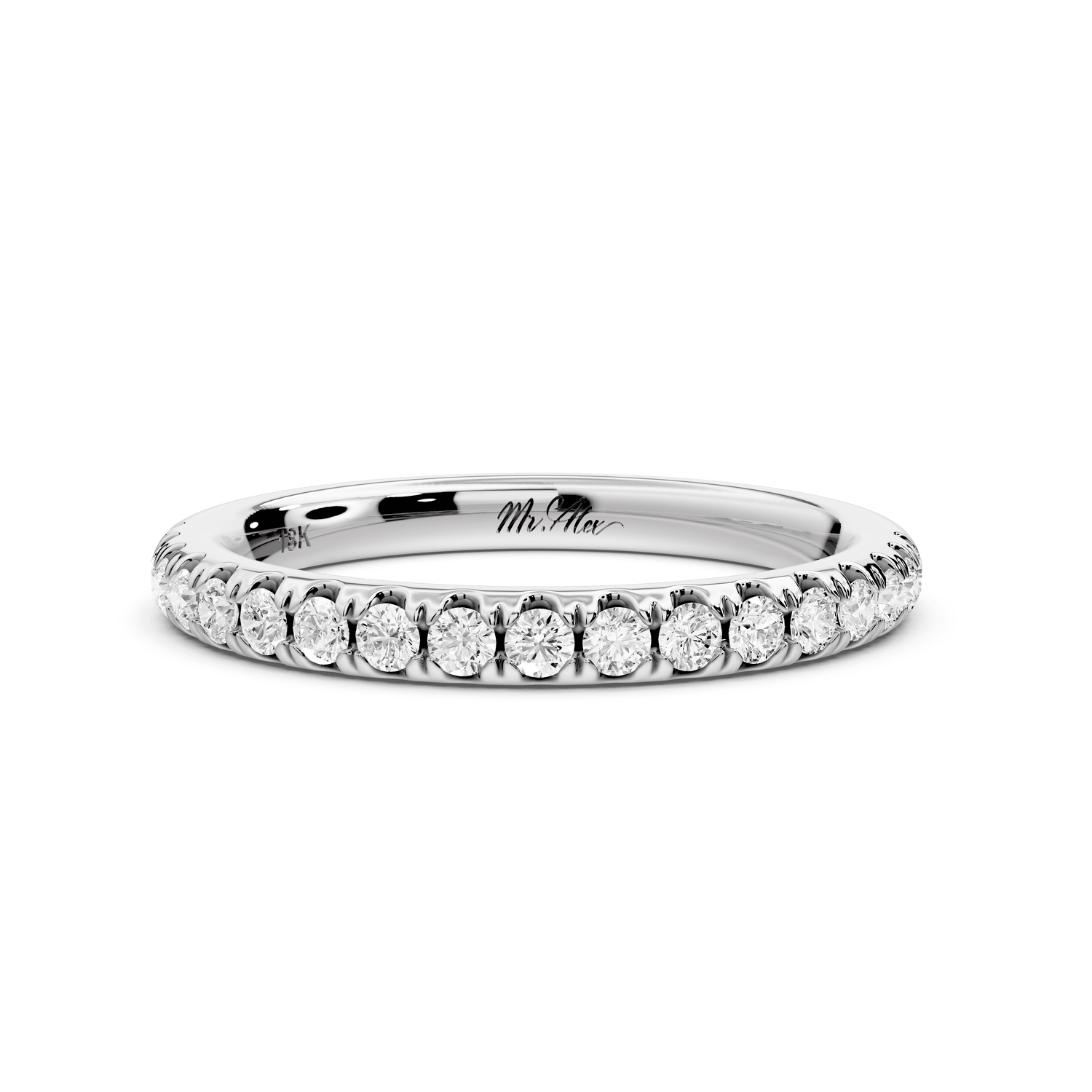 Flora - 18k white gold Shared Prong Half - Eternity Wedding Band - Mr. Alex Jewelry