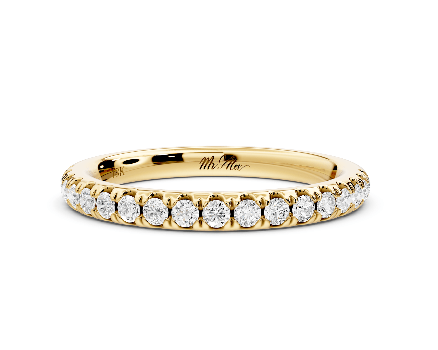 Flora - 18k yellow gold Shared Prong Half - Eternity Wedding Band - Mr. Alex Jewelry