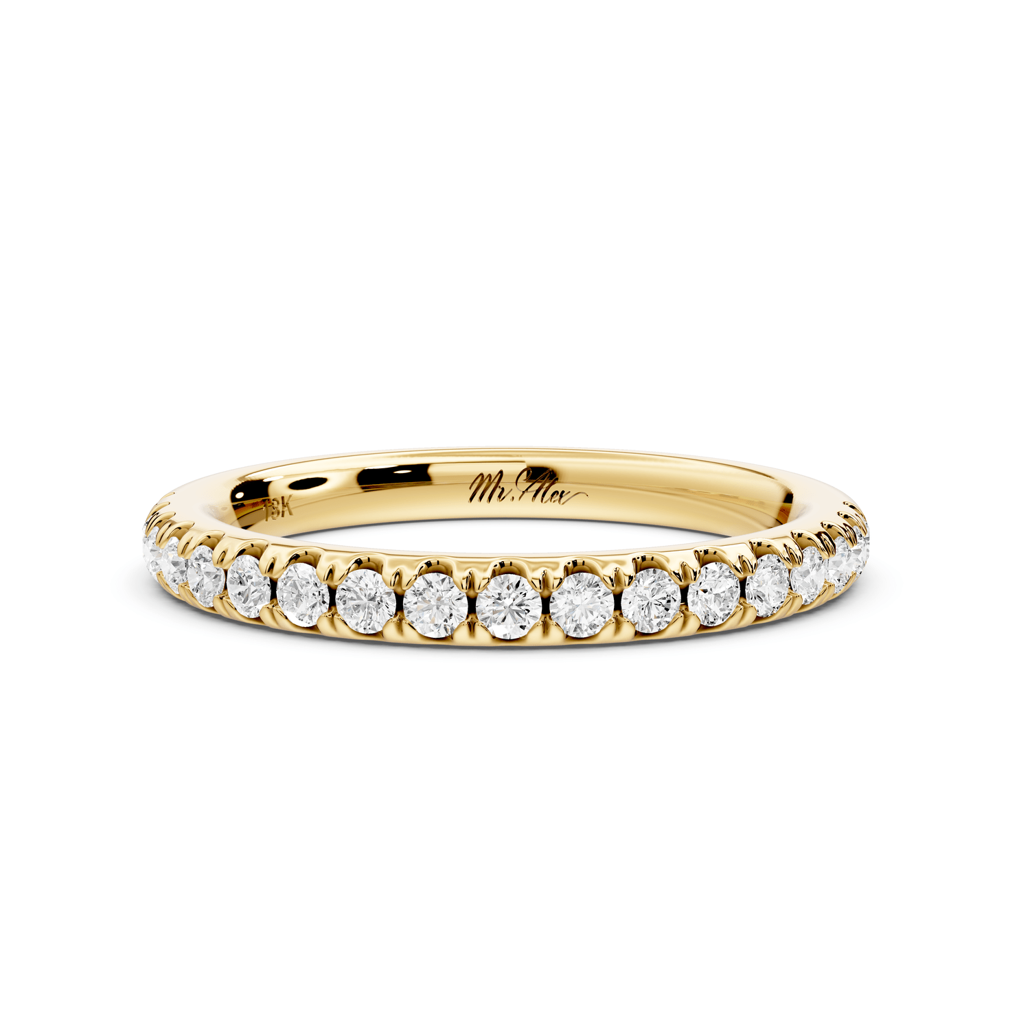 Flora - 18k yellow gold Shared Prong Half - Eternity Wedding Band - Mr. Alex Jewelry
