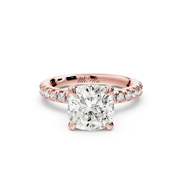 Flora - 2ct 14k rose gold cushion talong prong Wrap around halo Half Band Engagement Ring - Mr. Alex Jewelry