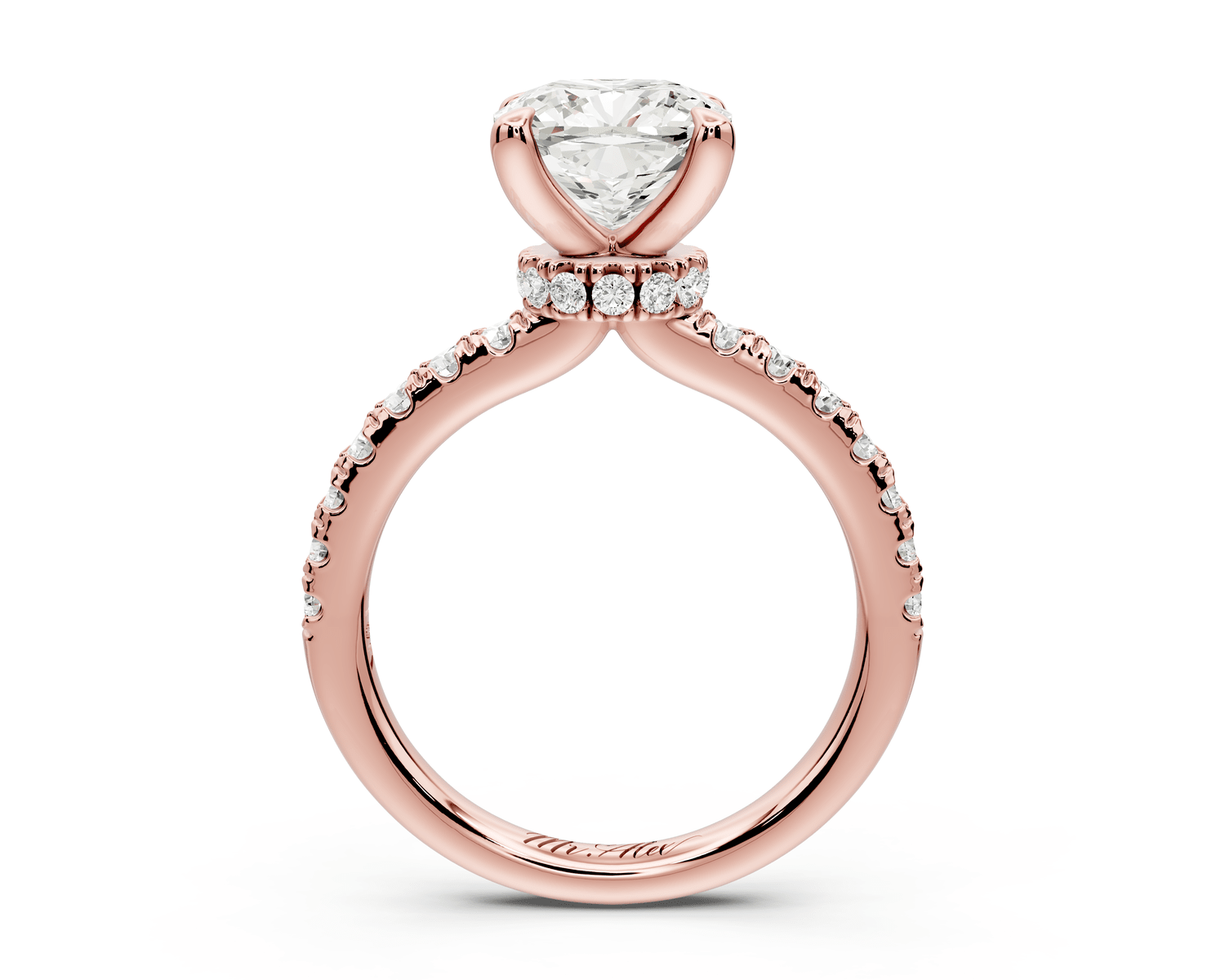 Flora - 2ct 14k rose gold cushion talong prong Wrap around halo Half Band Engagement Ring - Mr. Alex Jewelry