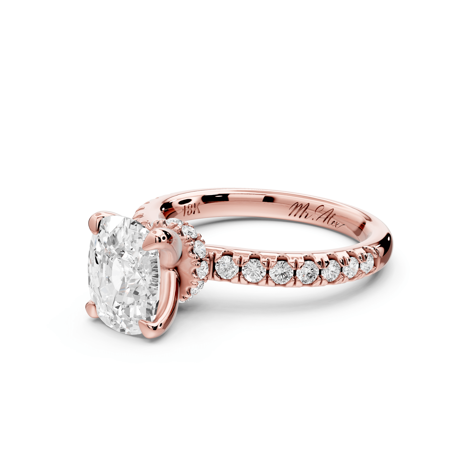 Flora - 2ct 14k rose gold ecushion talong prong Wrap around halo Half Band Engagement Ring - Mr. Alex Jewelry