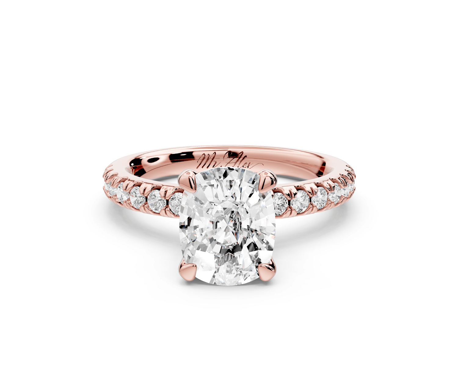 Flora - 2ct 14k rose gold ecushion talong prong Wrap around halo Half Band Engagement Ring - Mr. Alex Jewelry