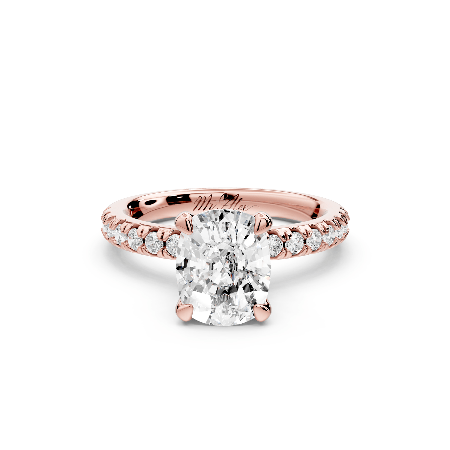 Flora - 2ct 14k rose gold ecushion talong prong Wrap around halo Half Band Engagement Ring - Mr. Alex Jewelry