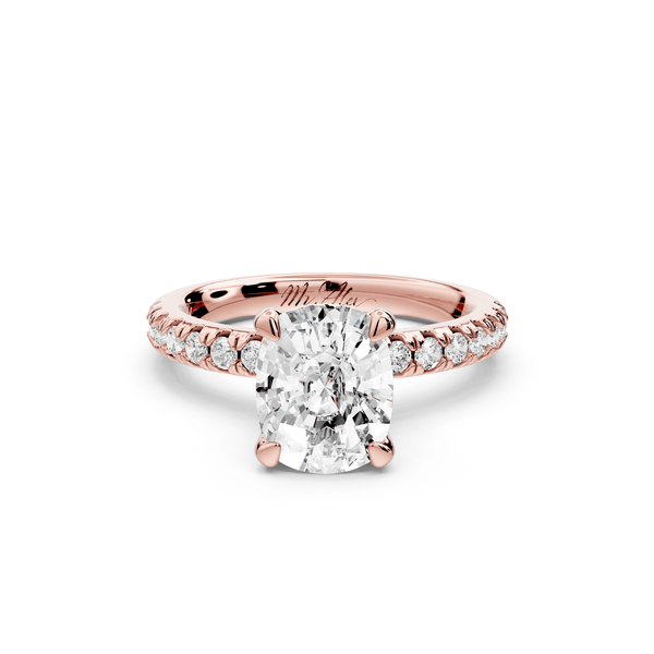 Flora - 2ct 14k rose gold ecushion talong prong Wrap around halo Half Band Engagement Ring - Mr. Alex Jewelry