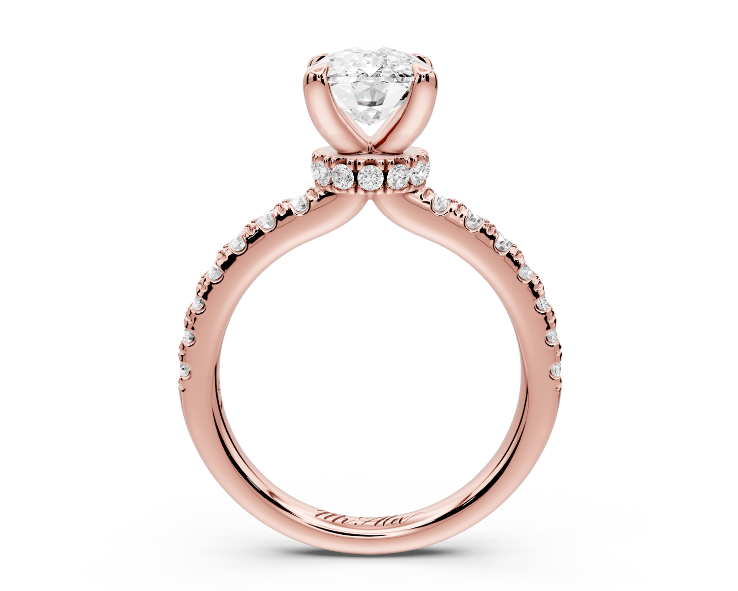 Flora - 2ct 14k rose gold ecushion talong prong Wrap around halo Half Band Engagement Ring - Mr. Alex Jewelry