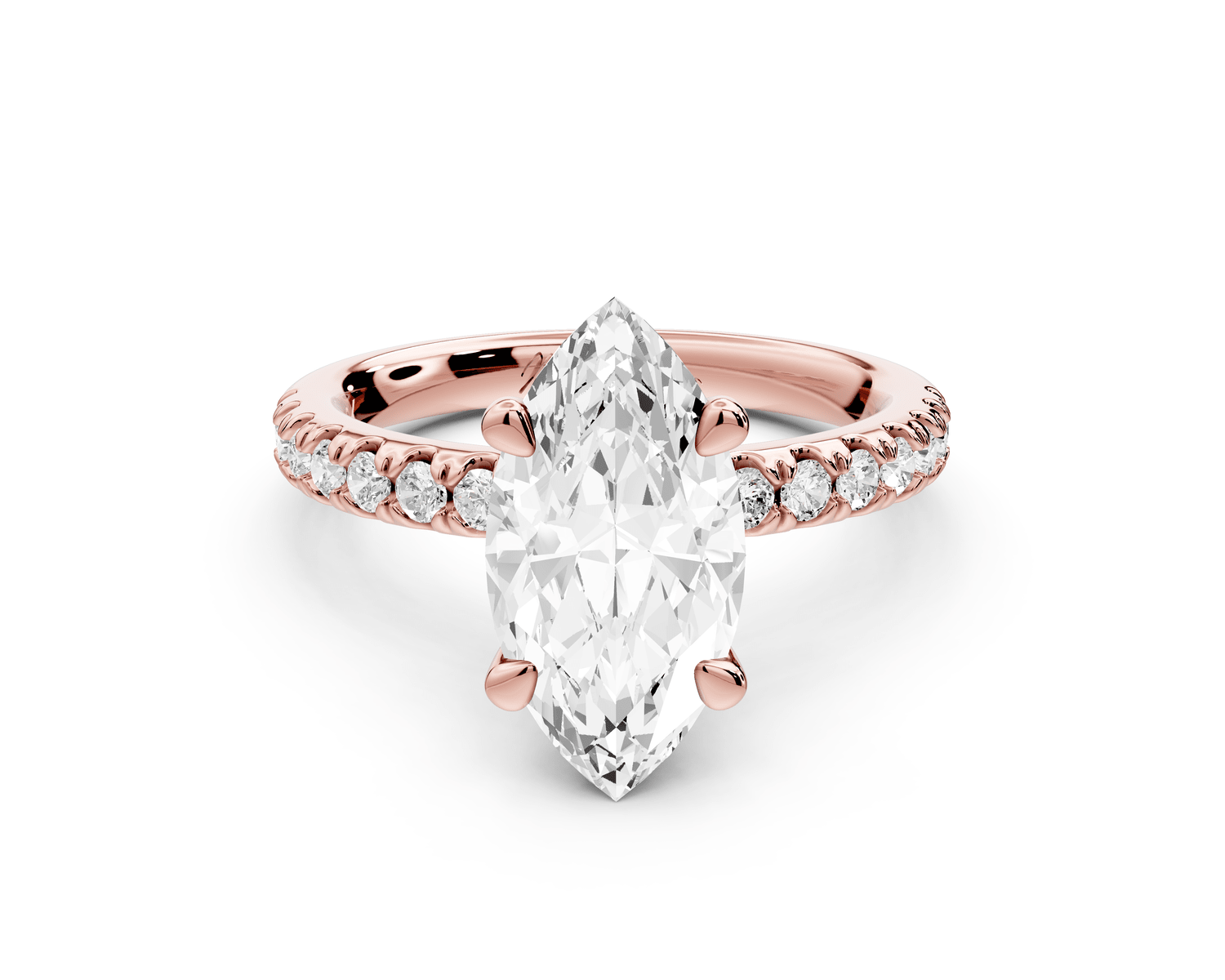 Flora - 2ct 14k rose gold marquise talong prong Wrap around halo Half Band Engagement Ring - Mr. Alex Jewelry