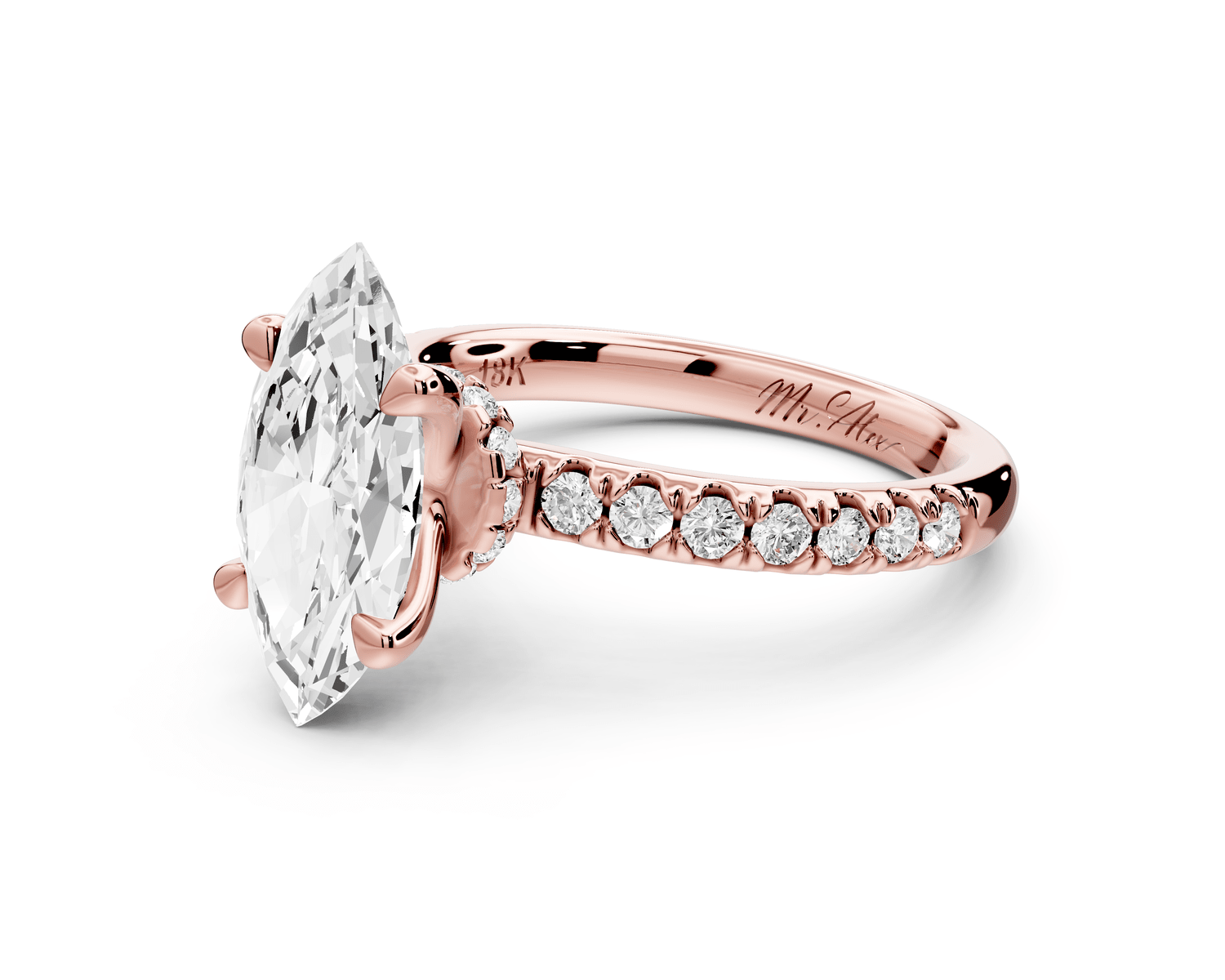 Flora - 2ct 14k rose gold marquise talong prong Wrap around halo Half Band Engagement Ring - Mr. Alex Jewelry