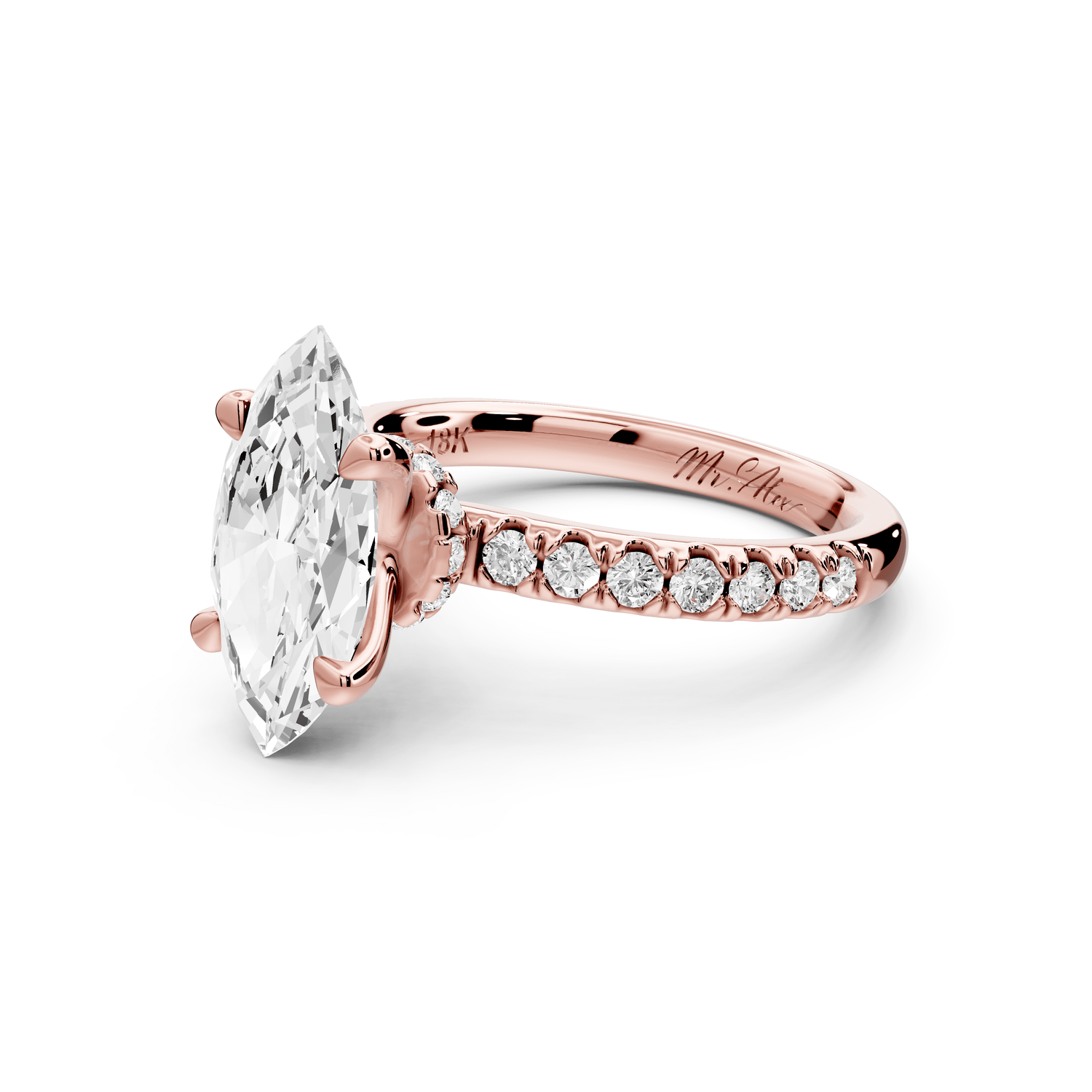 Flora - 2ct 14k rose gold marquise talong prong Wrap around halo Half Band Engagement Ring - Mr. Alex Jewelry