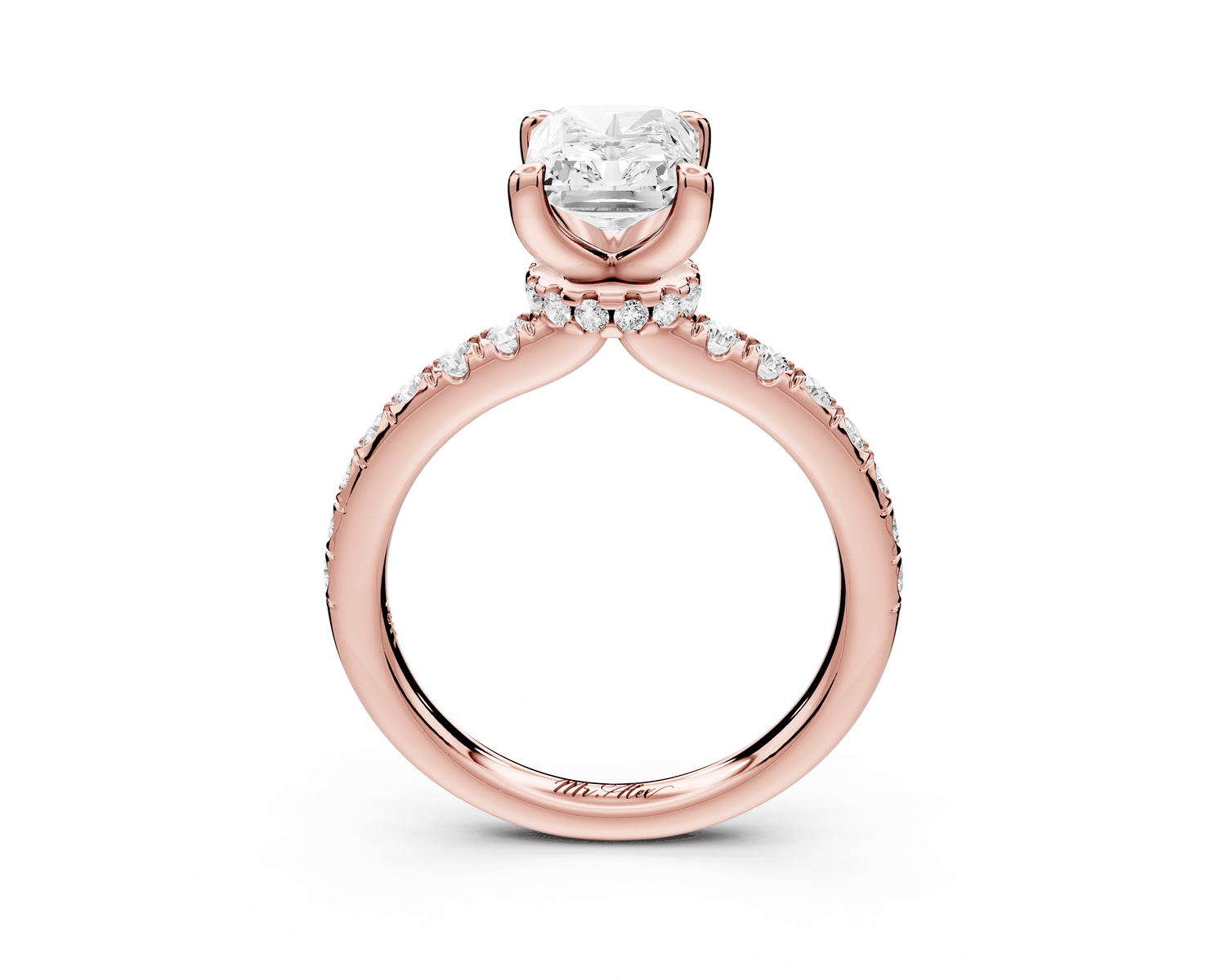 Flora - 2ct 14k rose gold radiant talong prong Wrap around halo Half Band Engagement Ring - Mr. Alex Jewelry