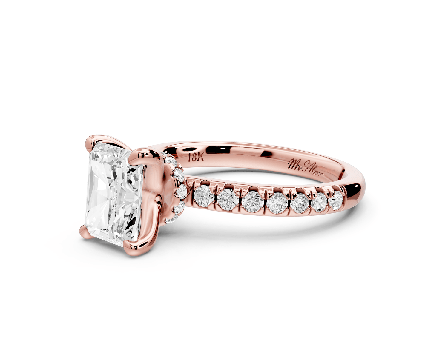 Flora - 2ct 14k rose gold radiant talong prong Wrap around halo Half Band Engagement Ring - Mr. Alex Jewelry