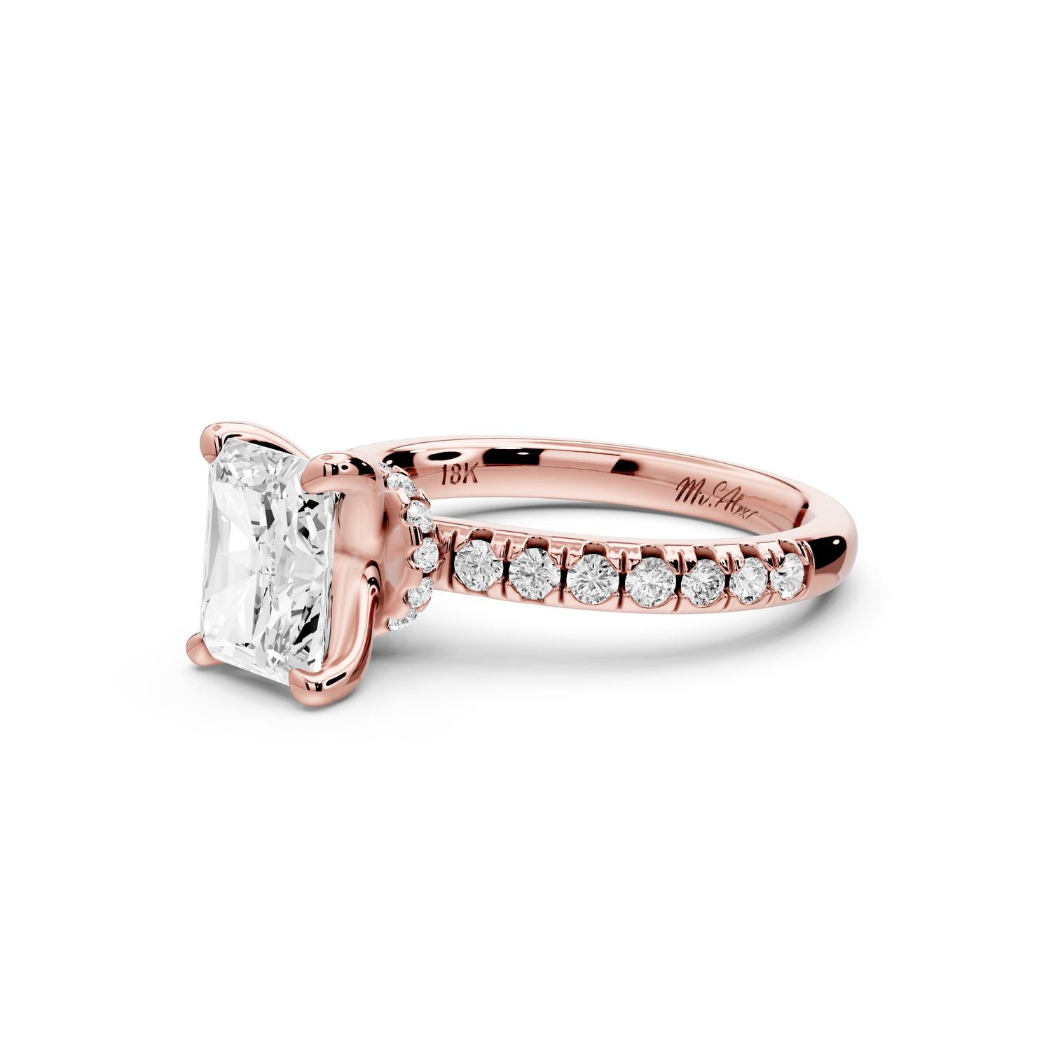 Flora - 2ct 14k rose gold radiant talong prong Wrap around halo Half Band Engagement Ring - Mr. Alex Jewelry