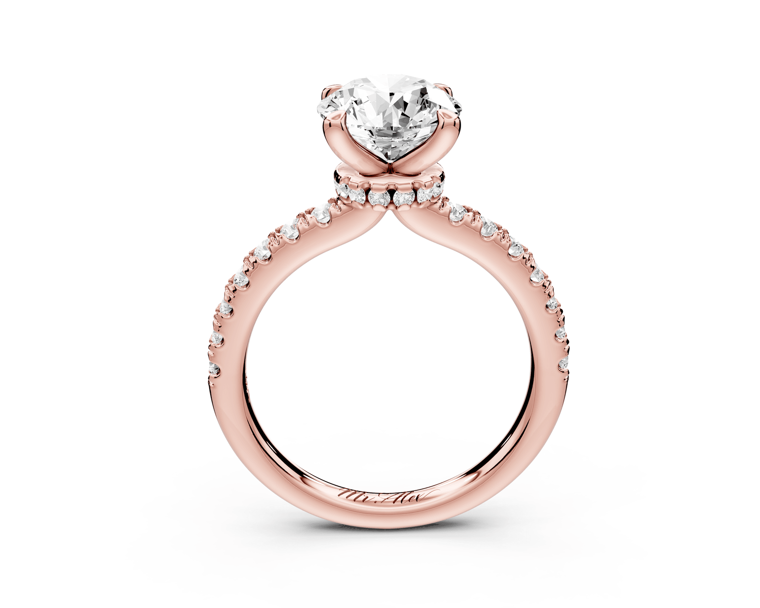 Flora - 2ct 14k rose gold round talong prong Wrap around halo Half Band Engagement Ring - Mr. Alex Jewelry