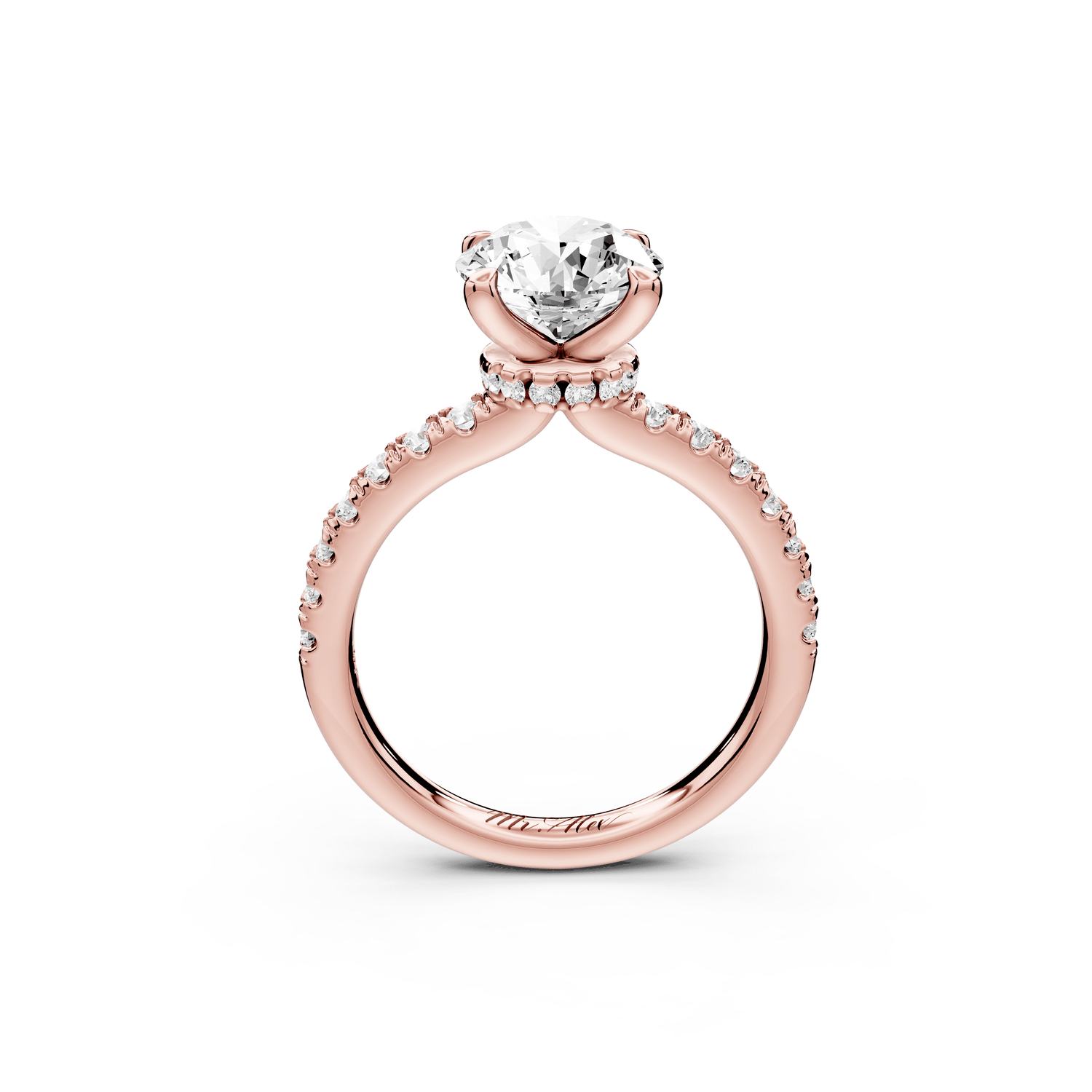Flora - 2ct 14k rose gold round talong prong Wrap around halo Half Band Engagement Ring - Mr. Alex Jewelry