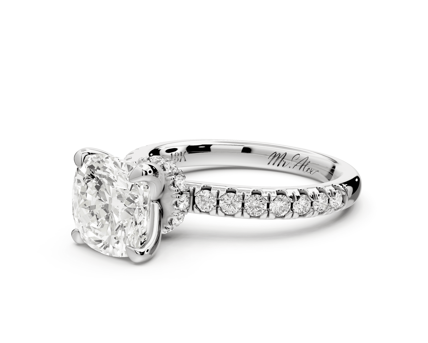 Flora - 2ct 14k white gold cushion talong prong Wrap around halo Half Band Engagement Ring - Mr. Alex Jewelry