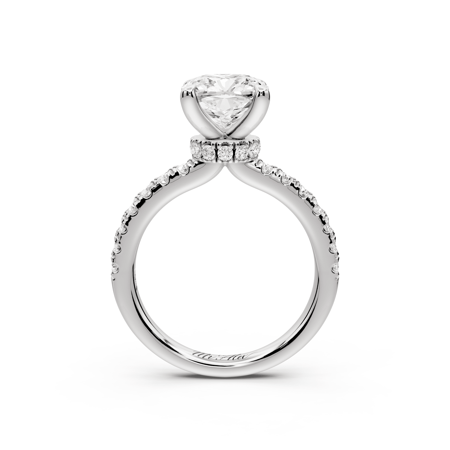 Flora - 2ct 14k white gold cushion talong prong Wrap around halo Half Band Engagement Ring - Mr. Alex Jewelry