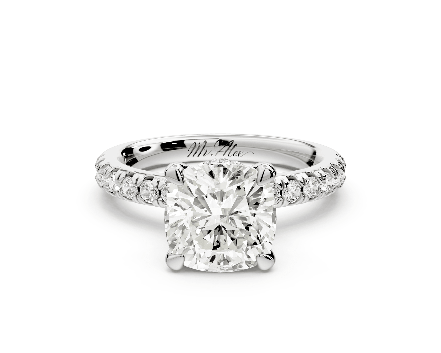 Flora - 2ct 14k white gold cushion talong prong Wrap around halo Half Band Engagement Ring - Mr. Alex Jewelry