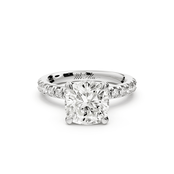 Flora - 2ct 14k white gold cushion talong prong Wrap around halo Half Band Engagement Ring - Mr. Alex Jewelry