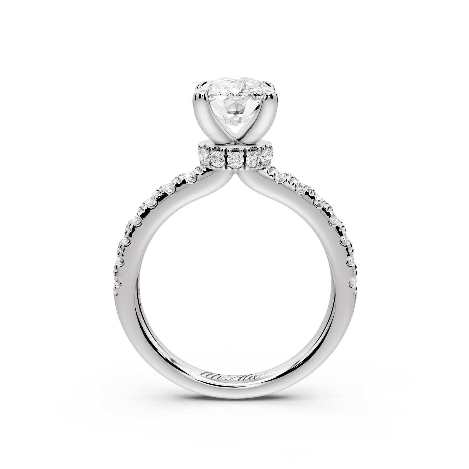 Flora - 2ct 14k white gold ecushion talong prong Wrap around halo Half Band Engagement Ring - Mr. Alex Jewelry