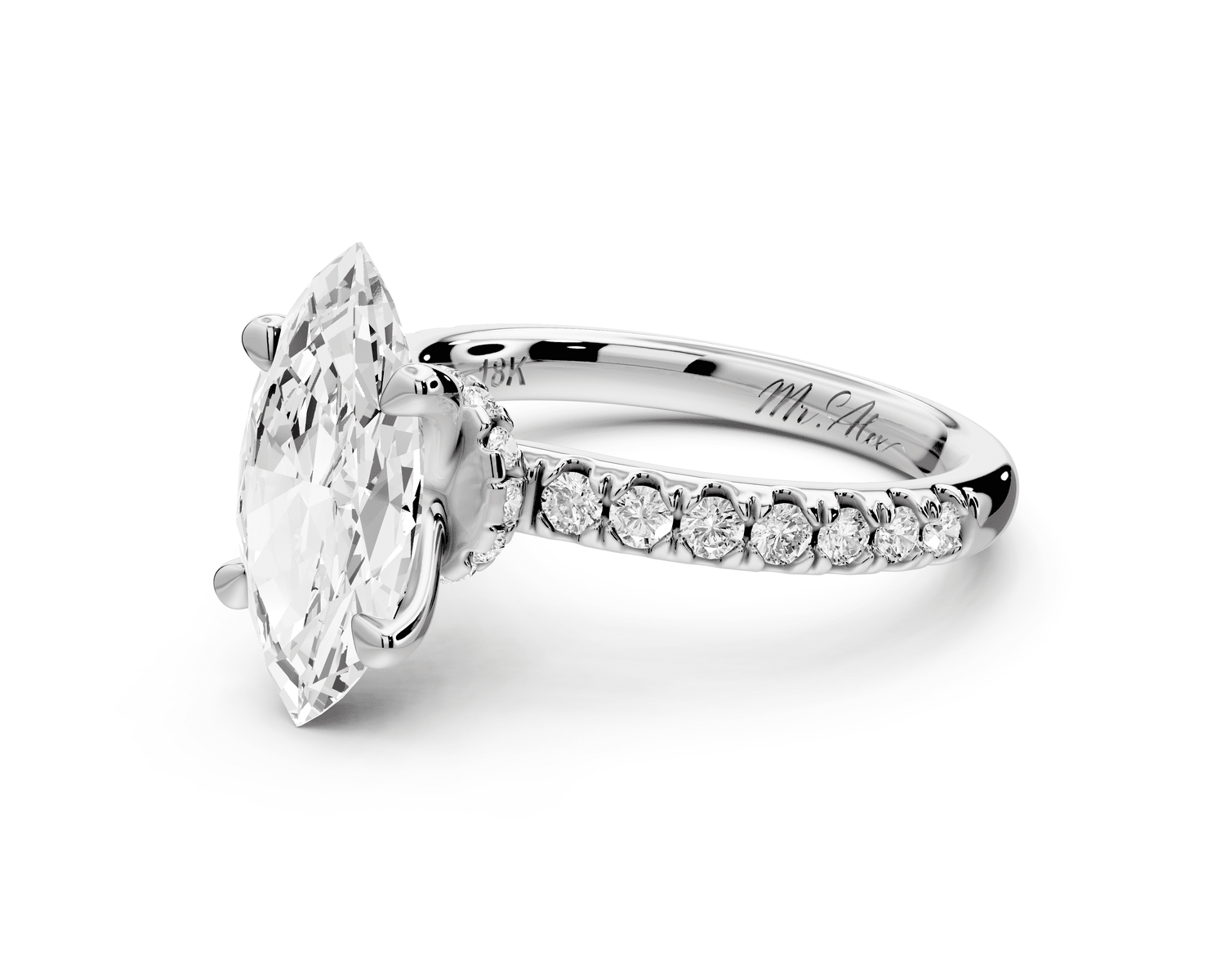Flora - 2ct 14k white gold marquise talong prong Wrap around halo Half Band Engagement Ring - Mr. Alex Jewelry