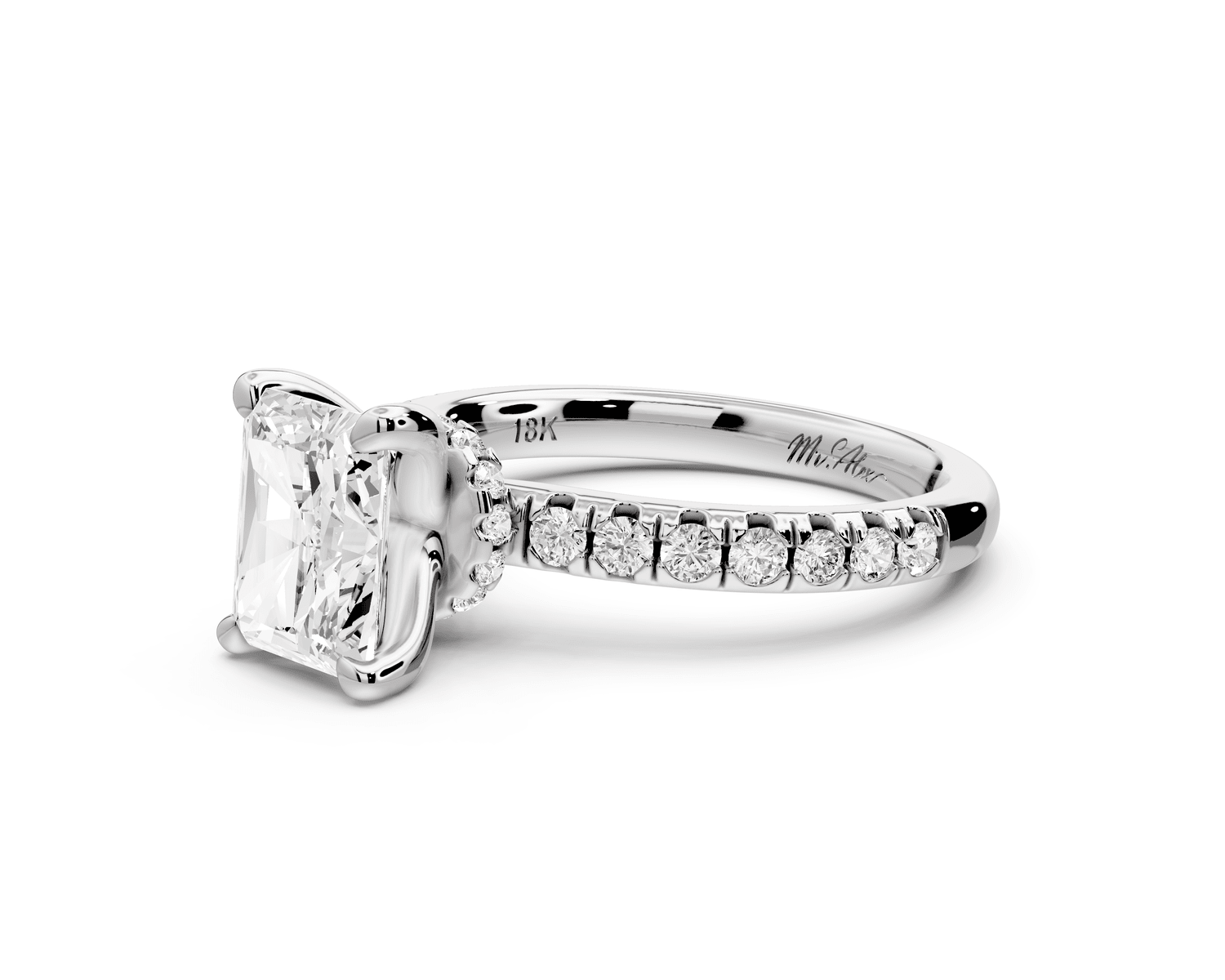 Flora - 2ct 14k white gold radiant talong prong Wrap around halo Half Band Engagement Ring - Mr. Alex Jewelry
