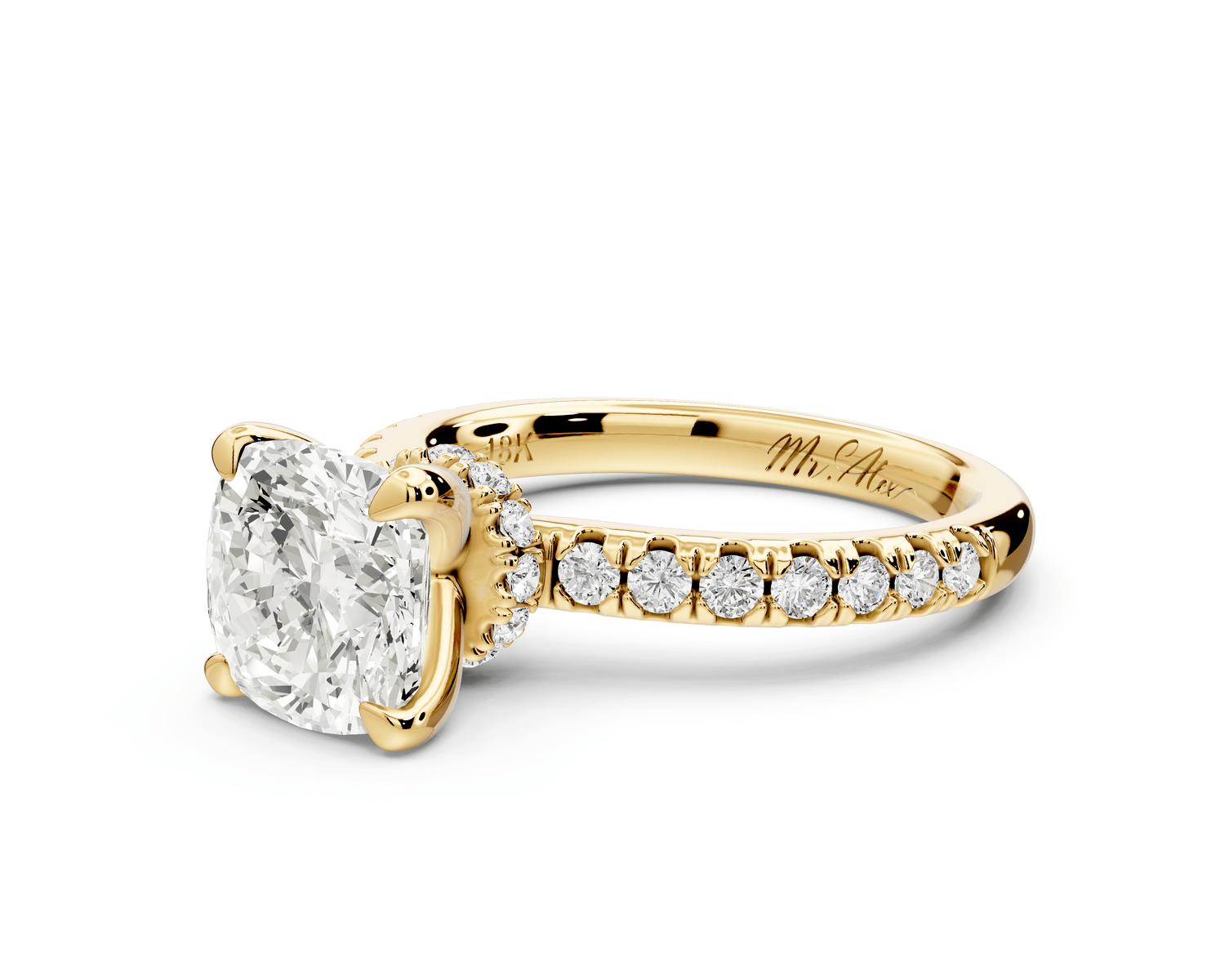 Flora - 2ct 14k yellow gold cushion talong prong Wrap around halo Half Band Engagement Ring - Mr. Alex Jewelry