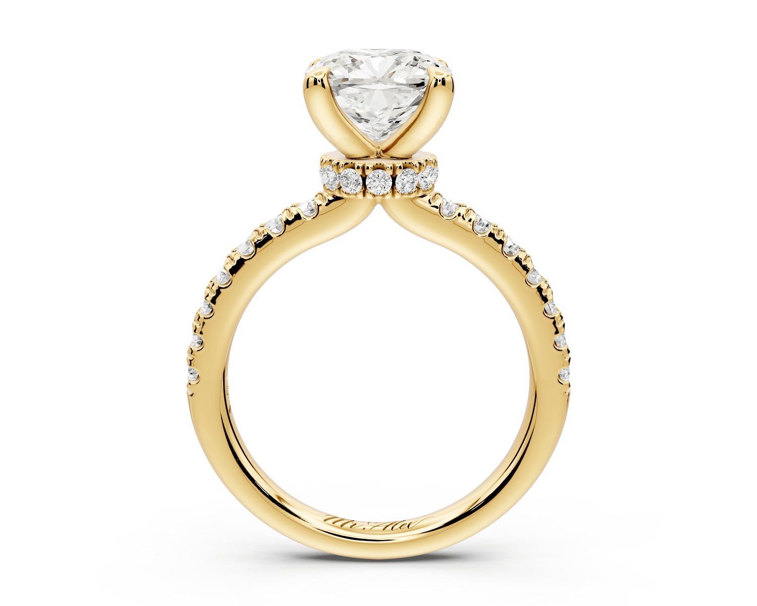 Flora - 2ct 14k yellow gold cushion talong prong Wrap around halo Half Band Engagement Ring - Mr. Alex Jewelry