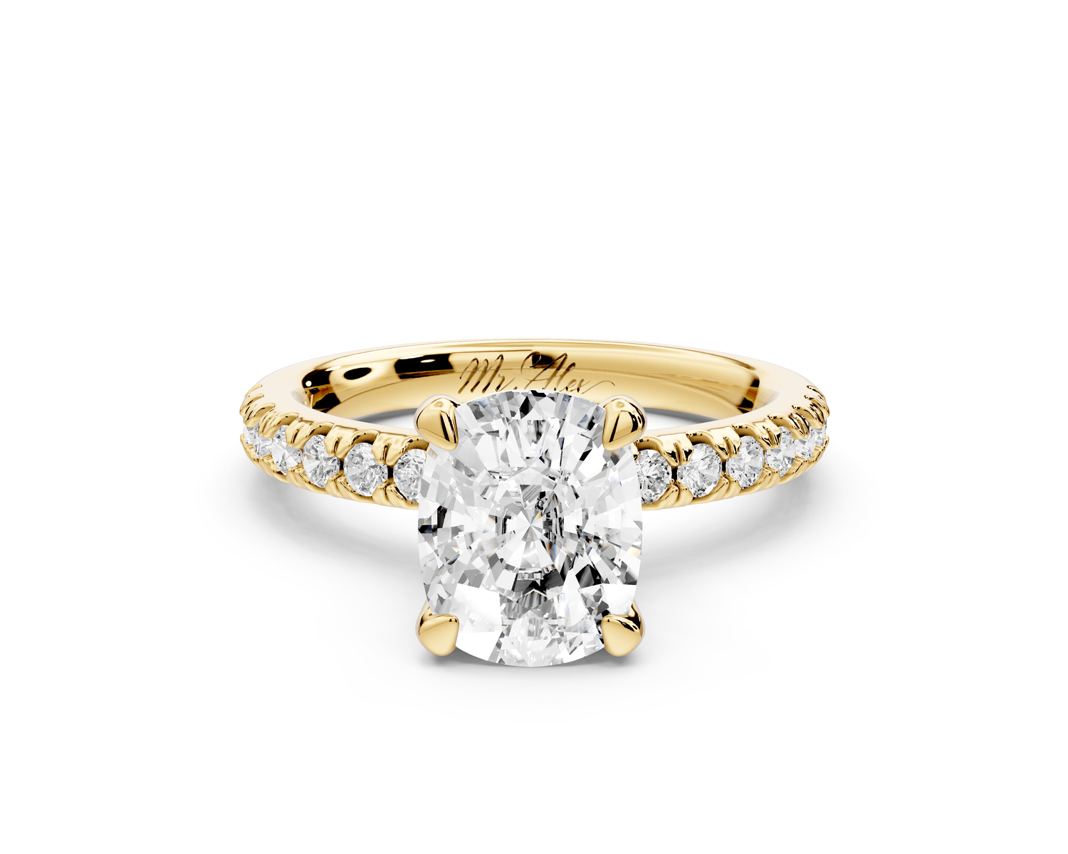 Flora - 2ct 14k yellow gold ecushion talong prong Wrap around halo Half Band Engagement Ring - Mr. Alex Jewelry