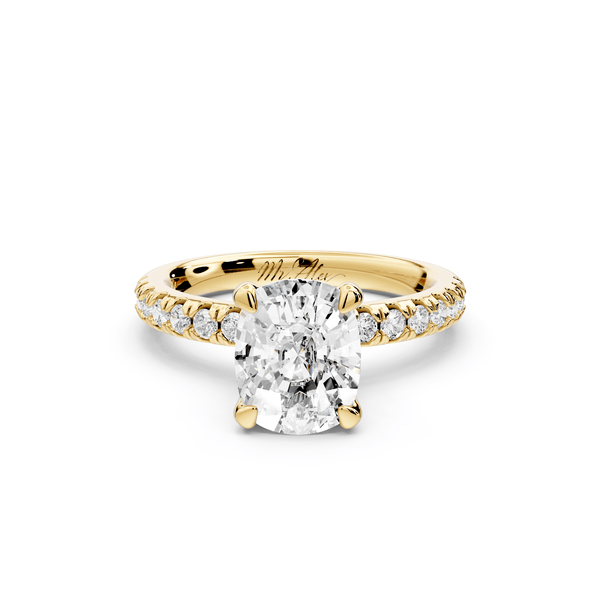 Flora - 2ct 14k yellow gold ecushion talong prong Wrap around halo Half Band Engagement Ring - Mr. Alex Jewelry