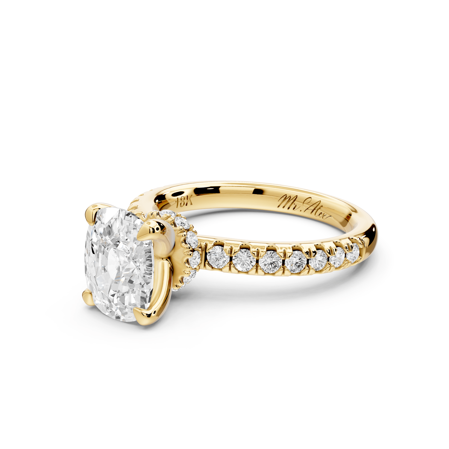 Flora - 2ct 14k yellow gold ecushion talong prong Wrap around halo Half Band Engagement Ring - Mr. Alex Jewelry