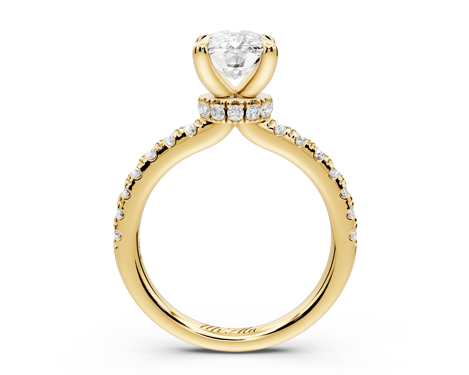Flora - 2ct 14k yellow gold ecushion talong prong Wrap around halo Half Band Engagement Ring - Mr. Alex Jewelry
