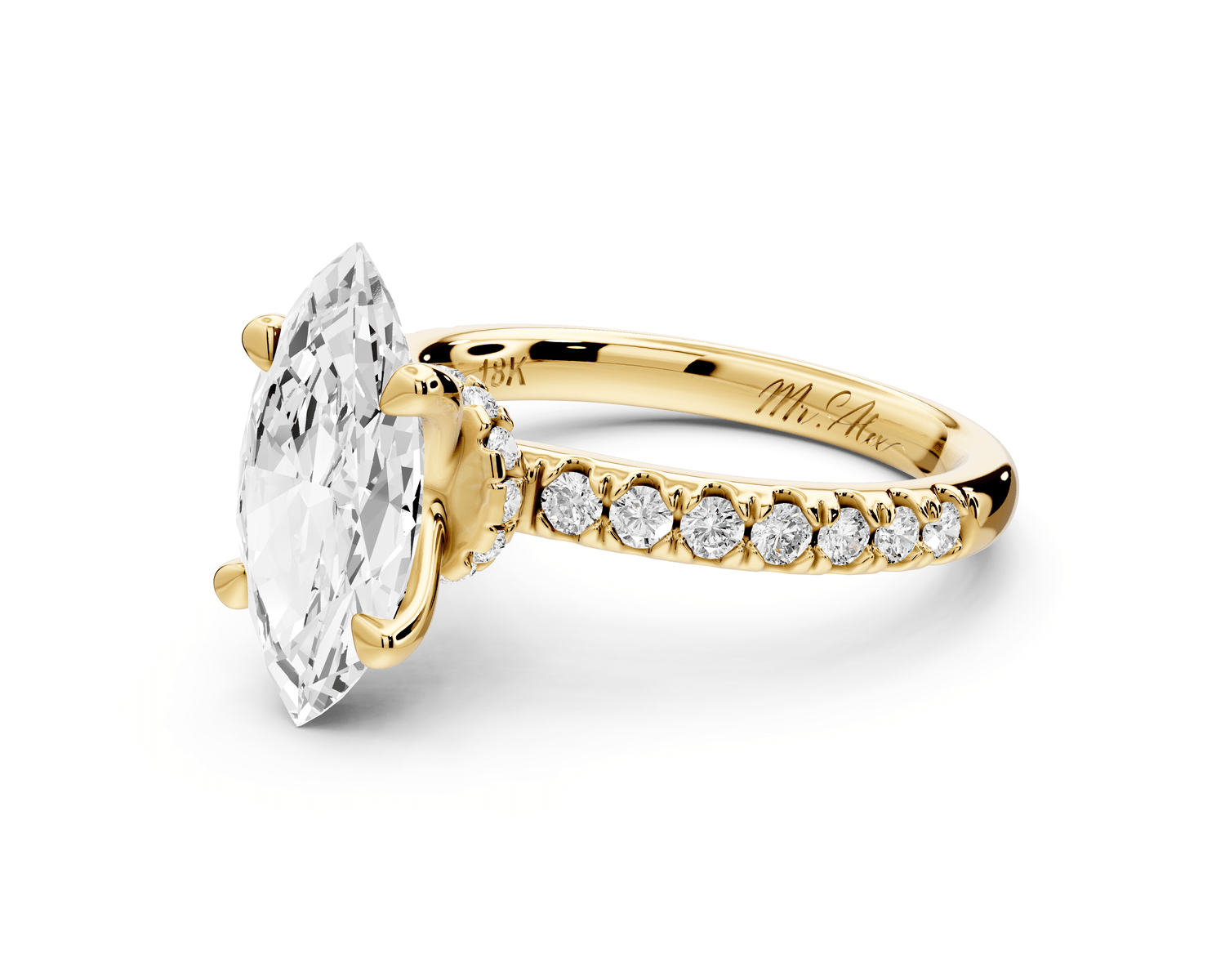 Flora - 2ct 14k yellow gold marquise talong prong Wrap around halo Half Band Engagement Ring - Mr. Alex Jewelry