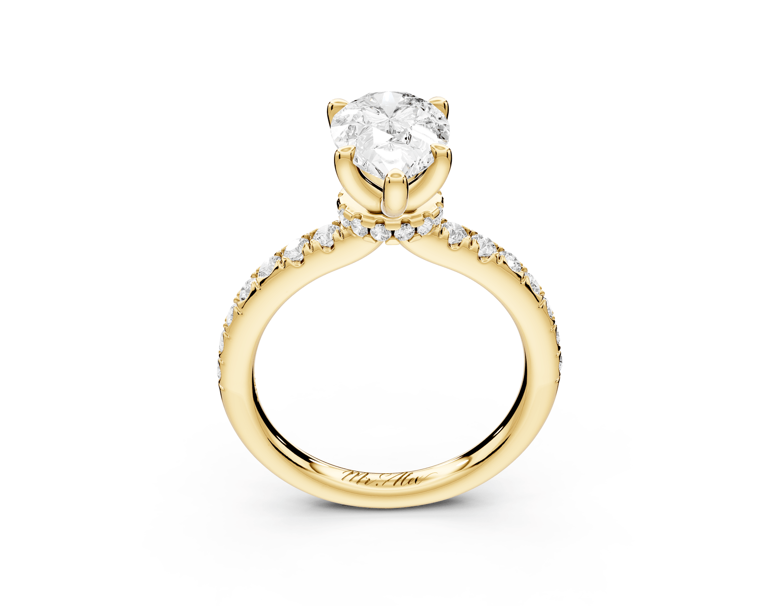 Flora - 2ct 14k yellow gold pear talong prong Wrap around halo Half Band Engagement Ring - Mr. Alex Jewelry