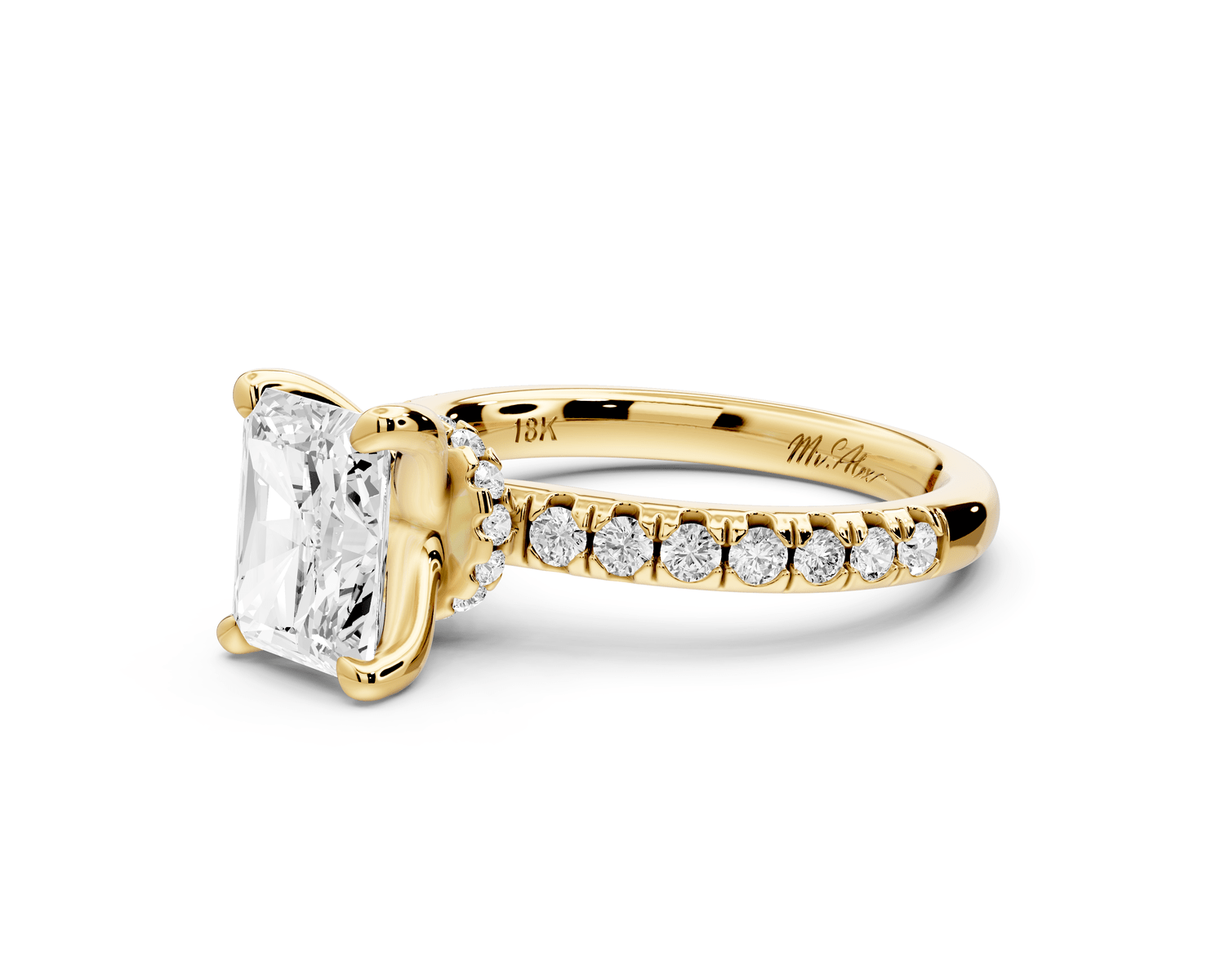 Flora - 2ct 14k yellow gold radiant talong prong Wrap around halo Half Band Engagement Ring - Mr. Alex Jewelry