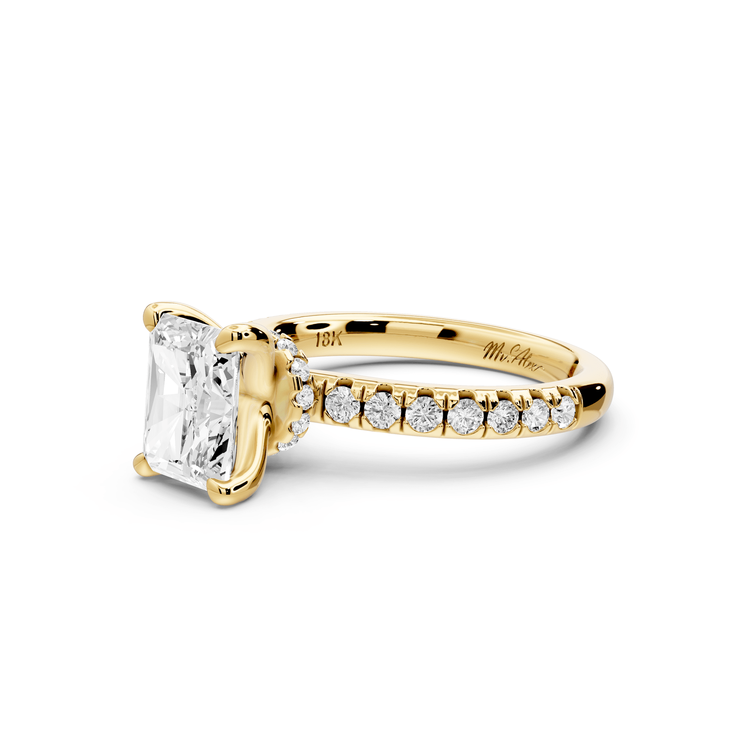 Flora - 2ct 14k yellow gold radiant talong prong Wrap around halo Half Band Engagement Ring - Mr. Alex Jewelry