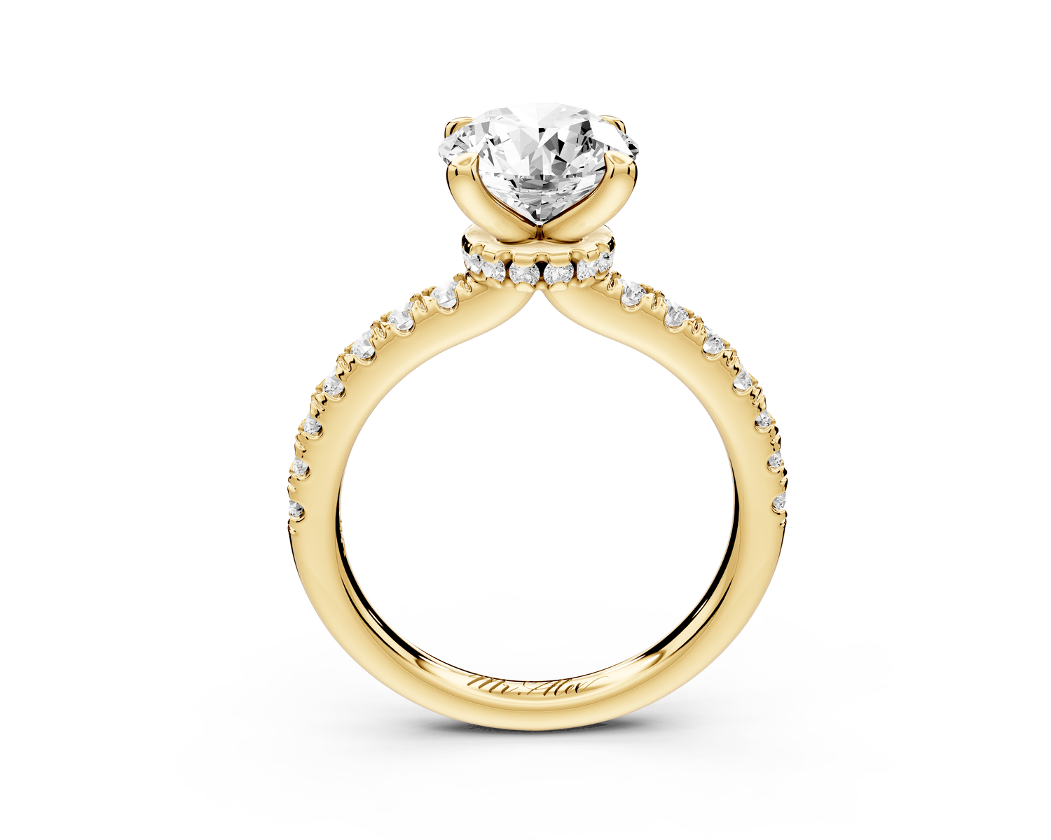 Flora - 2ct 14k yellow gold round talong prong Wrap around halo Half Band Engagement Ring - Mr. Alex Jewelry