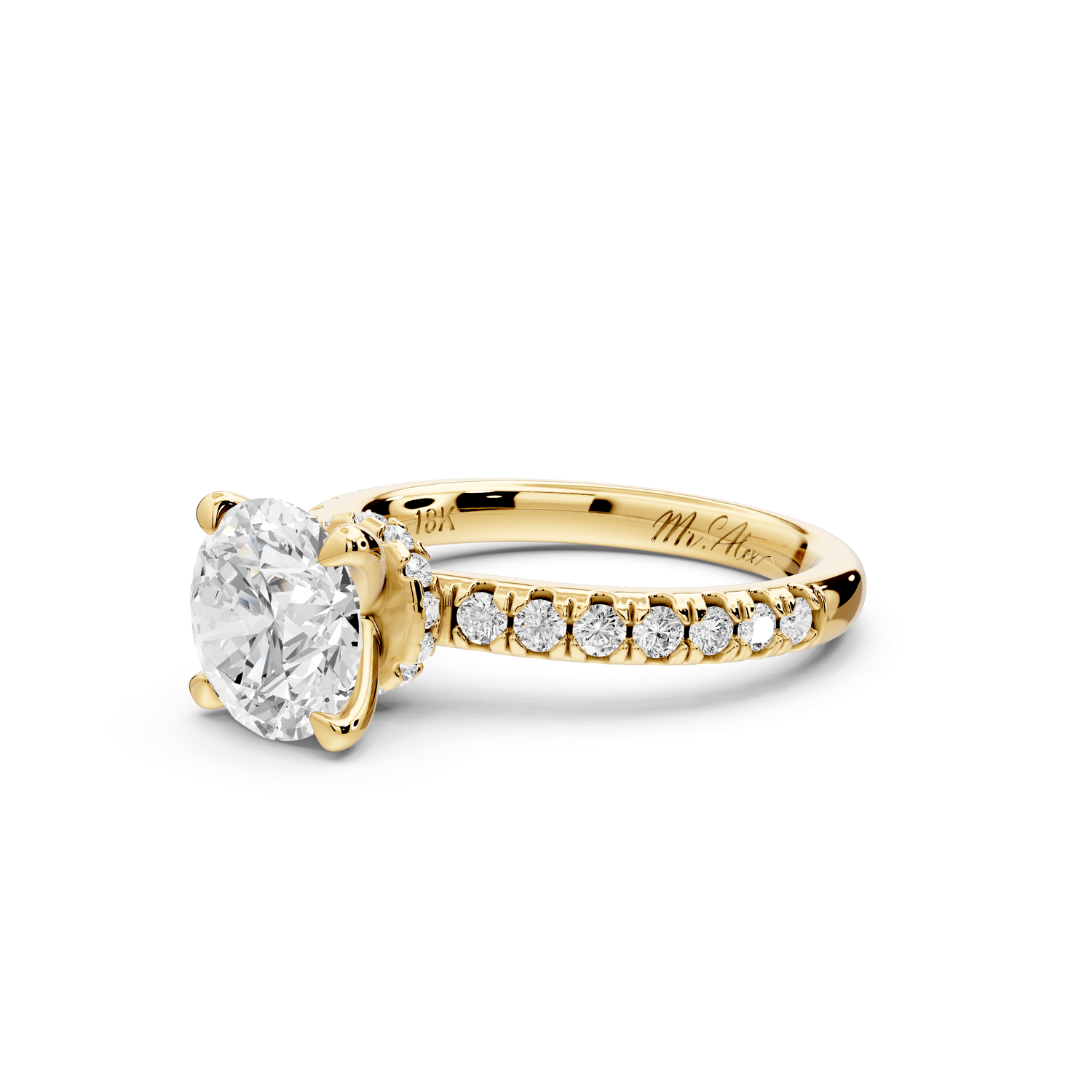 Flora - 2ct 14k yellow gold round talong prong Wrap around halo Half Band Engagement Ring - Mr. Alex Jewelry