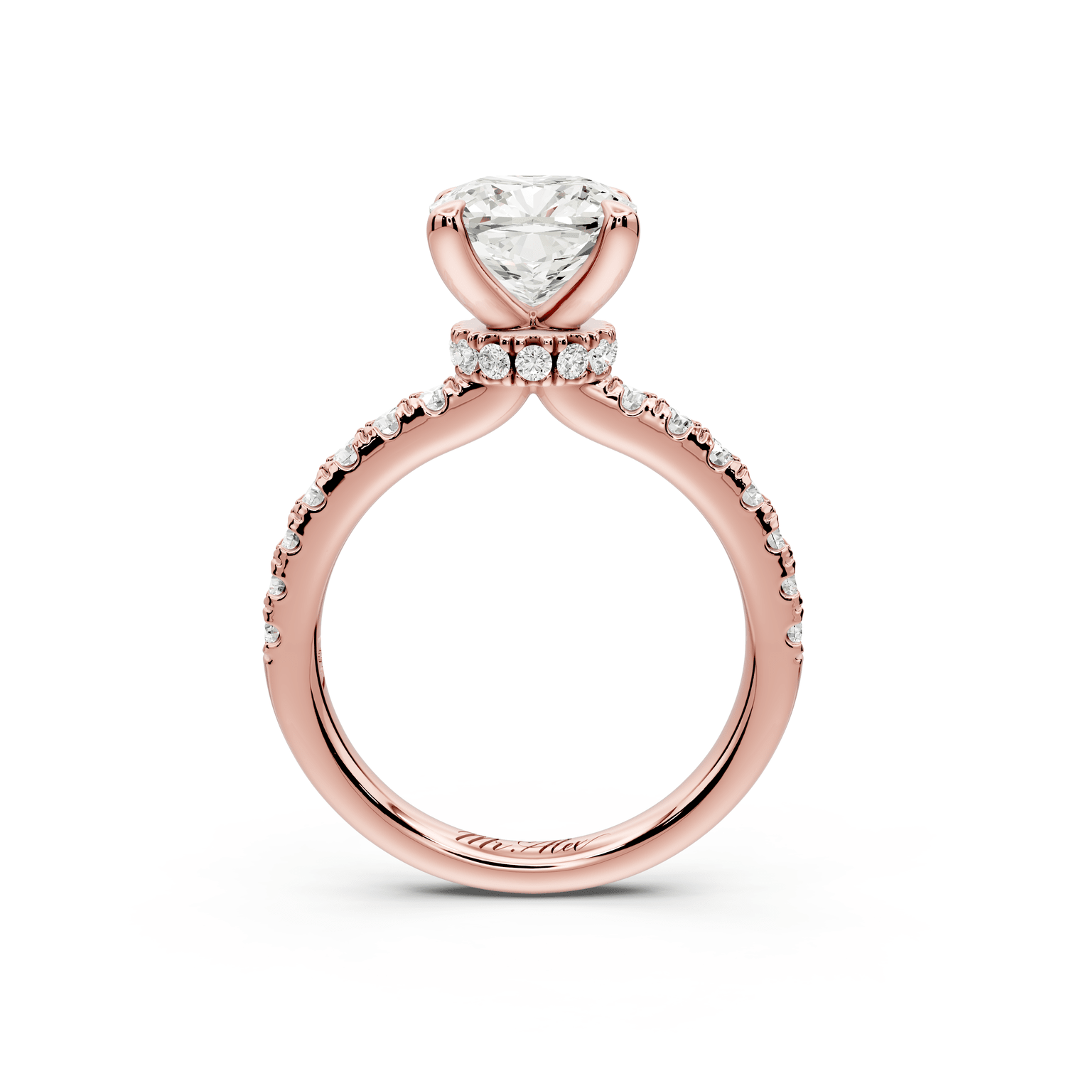 Flora - 2ct 18k rose gold cushion talong prong Wrap around halo Half Band Engagement Ring - Mr. Alex Jewelry
