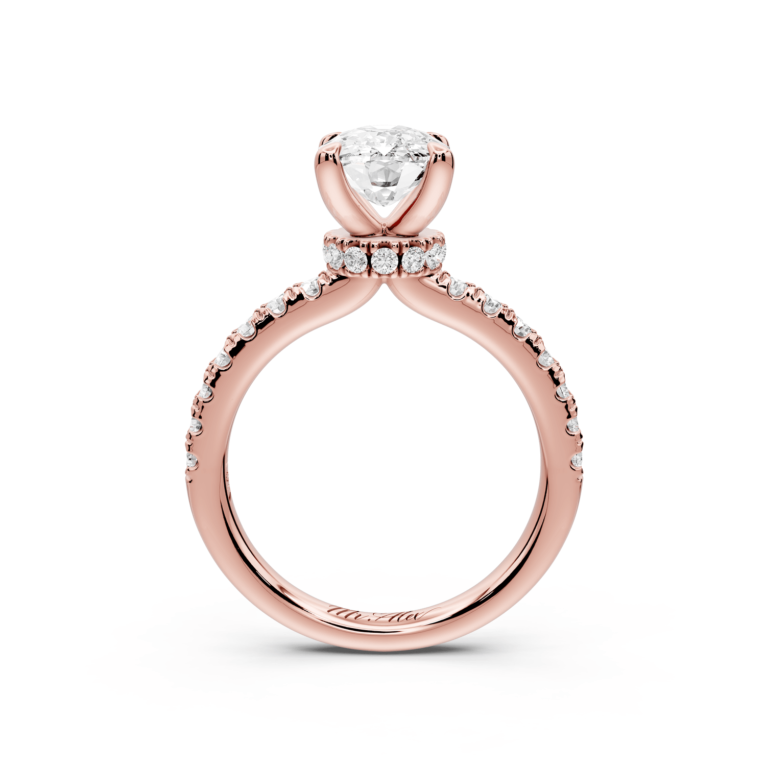 Flora - 2ct 18k rose gold ecushion talong prong Wrap around halo Half Band Engagement Ring - Mr. Alex Jewelry