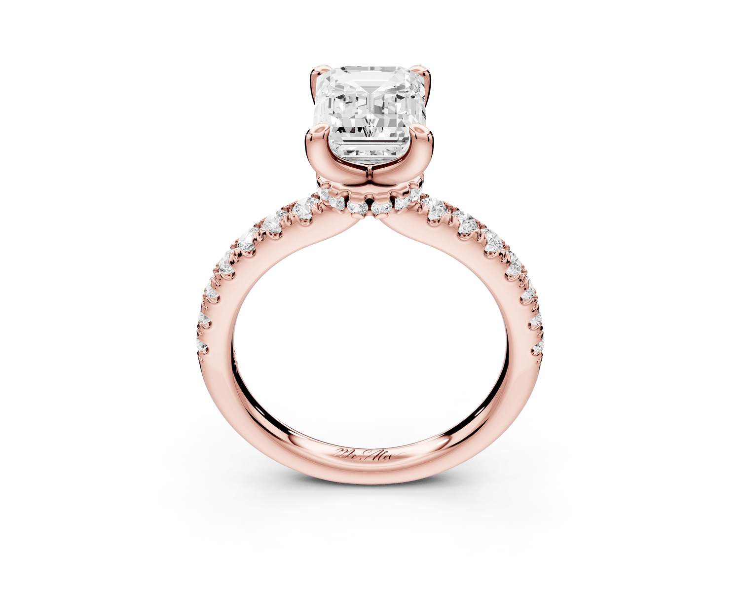 Flora - 2ct 18k rose gold emerald talong prong Wrap around halo Half Band Engagement Ring - Mr. Alex Jewelry