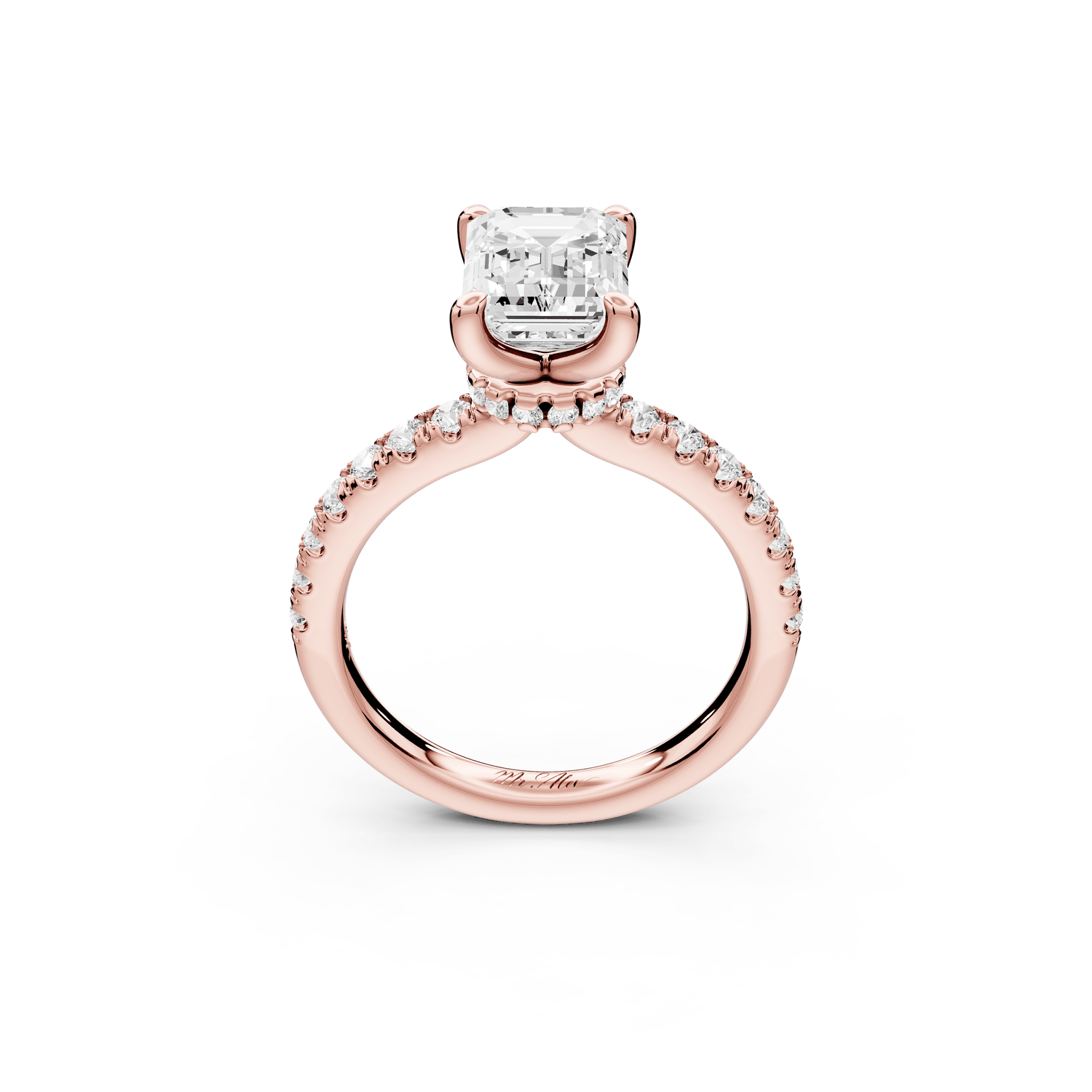 Flora - 2ct 18k rose gold emerald talong prong Wrap around halo Half Band Engagement Ring - Mr. Alex Jewelry