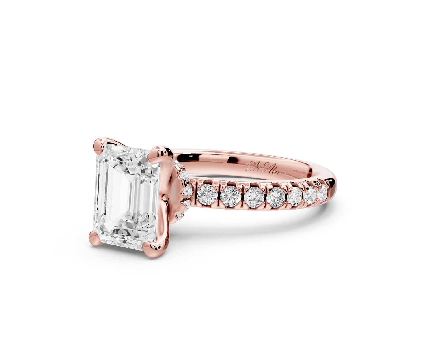 Flora - 2ct 18k rose gold emerald talong prong Wrap around halo Half Band Engagement Ring - Mr. Alex Jewelry